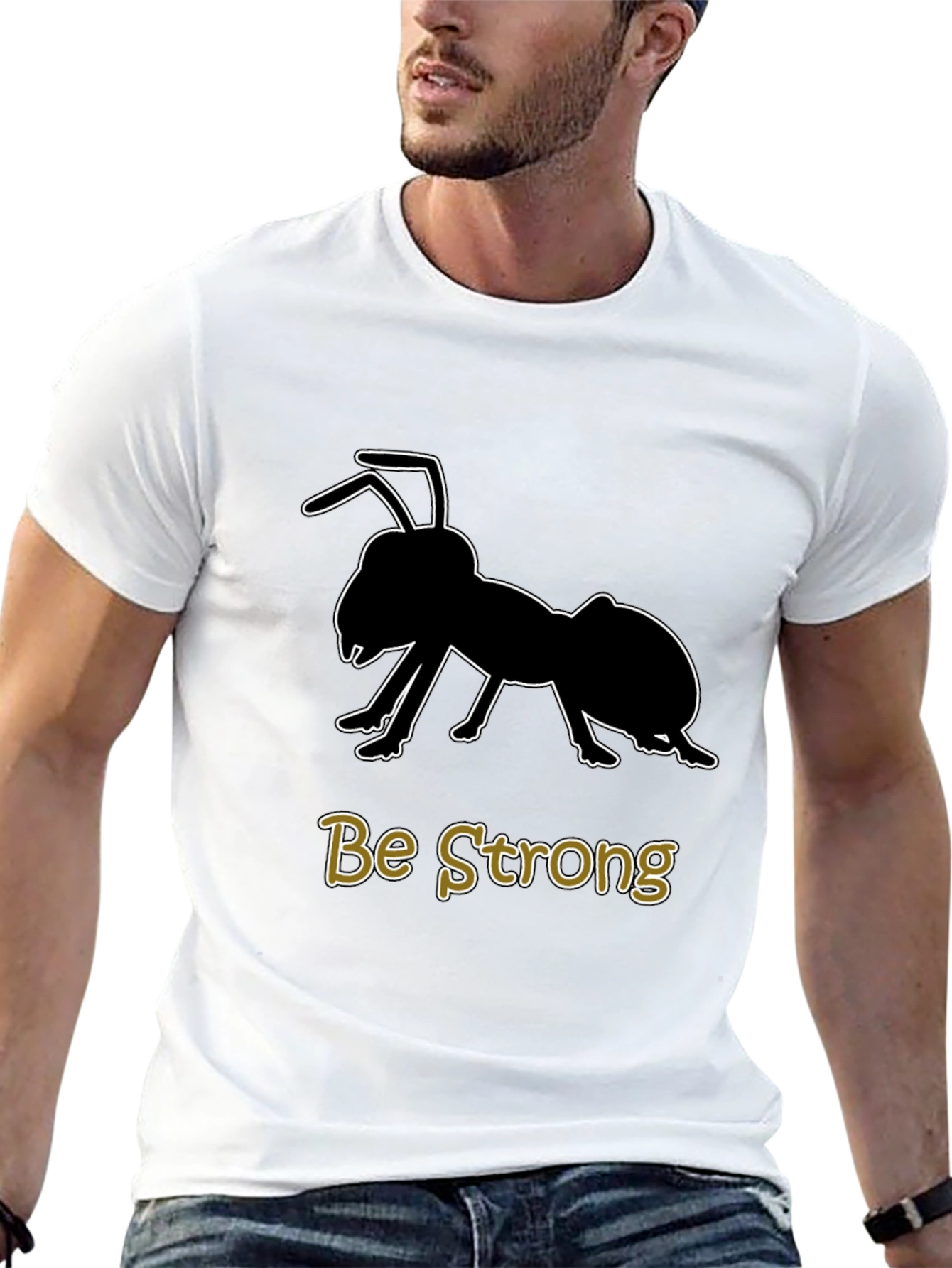 Black Be Strong Ant Graphic Tee - Motivational Black T-Shirt view 13