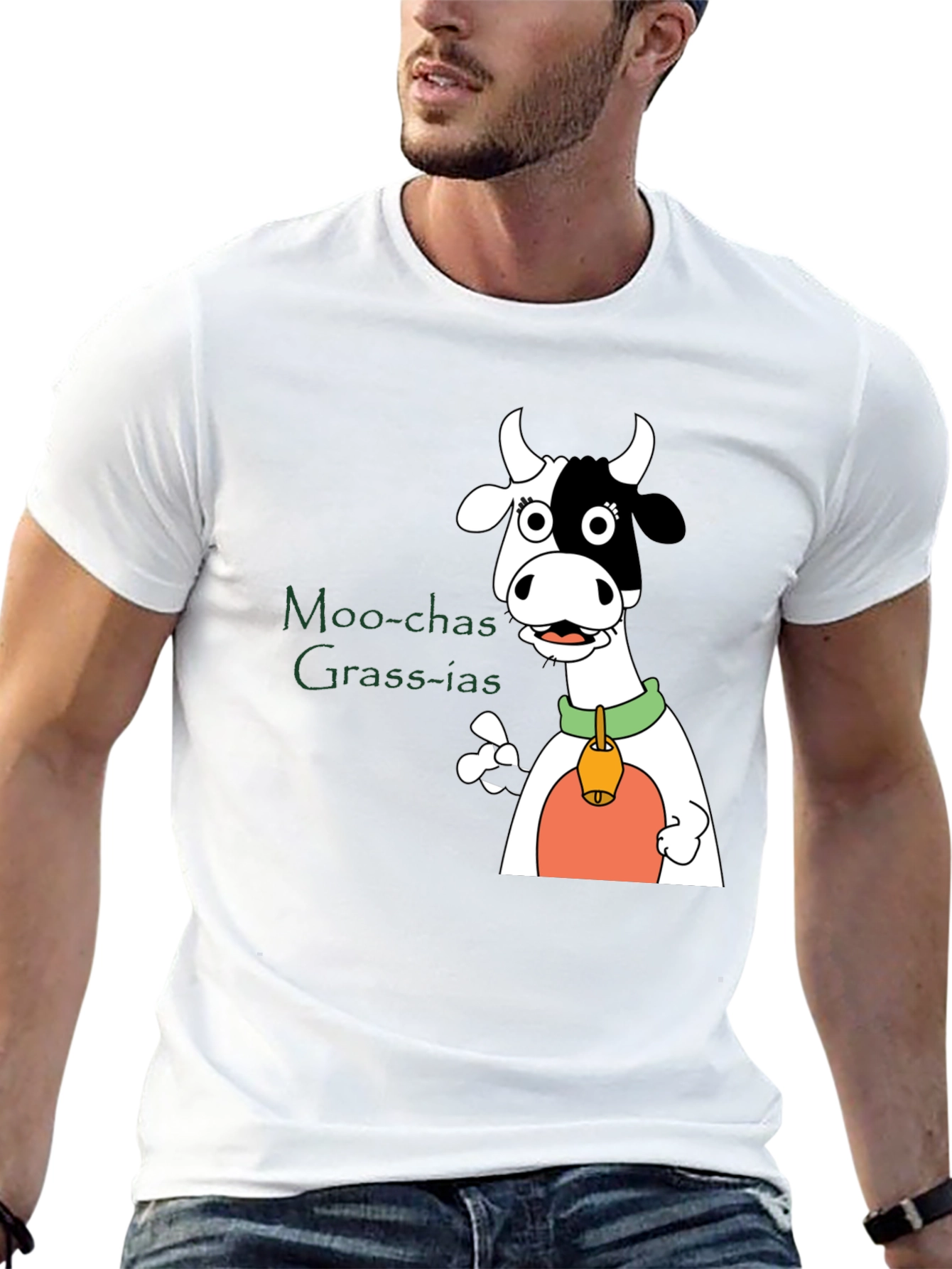 Black Moo-chas Grass-ias Cow Graphic Black T-Shirt view 13