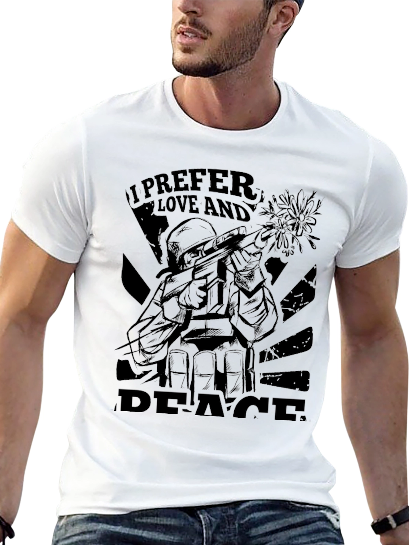 Black I Prefer Love and Peace Graphic Tee - Black view 13