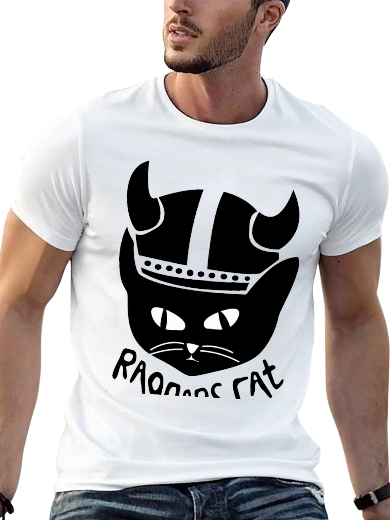 Black Viking Cat T-Shirt - Raonoane Cat - Black Cotton Tee view 13