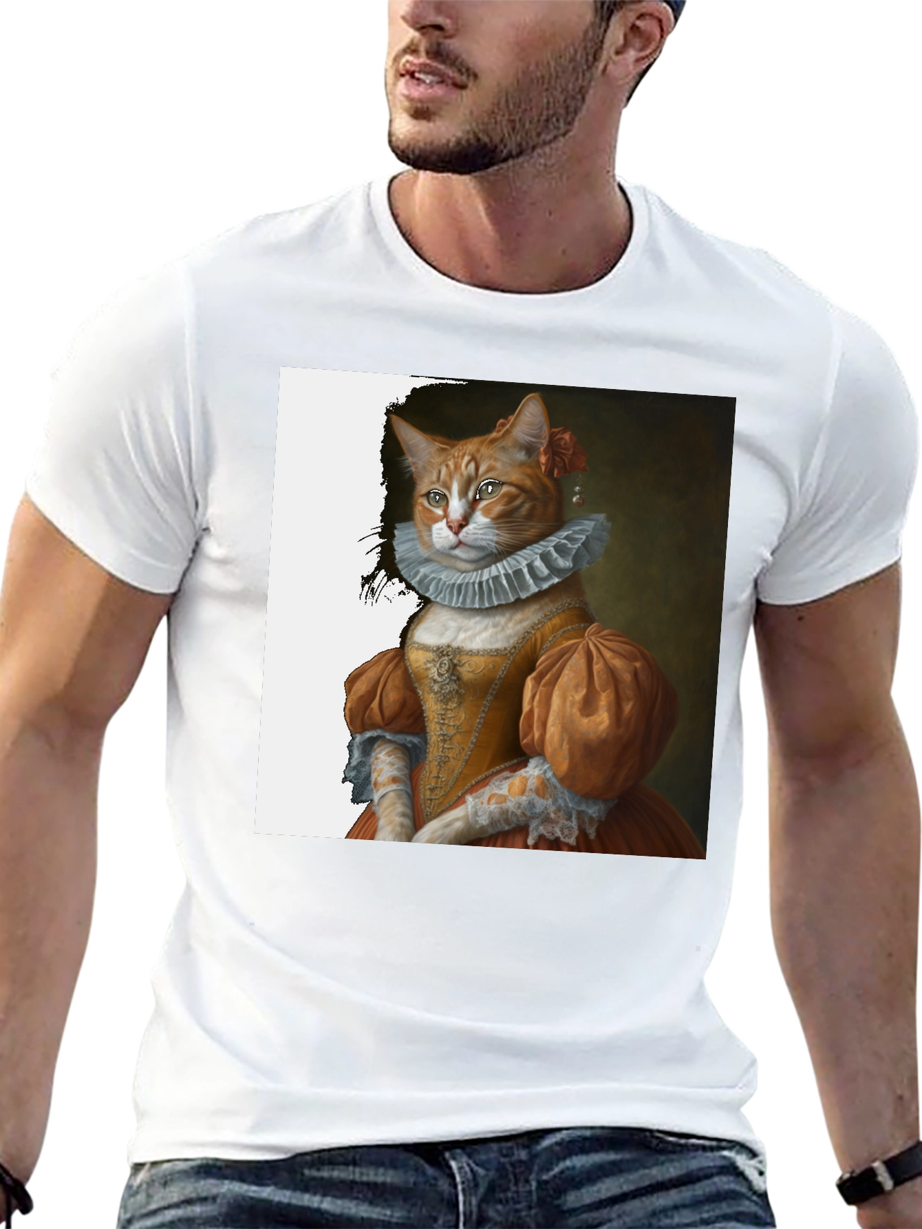 Black Renaissance Cat Portrait T-Shirt view 13