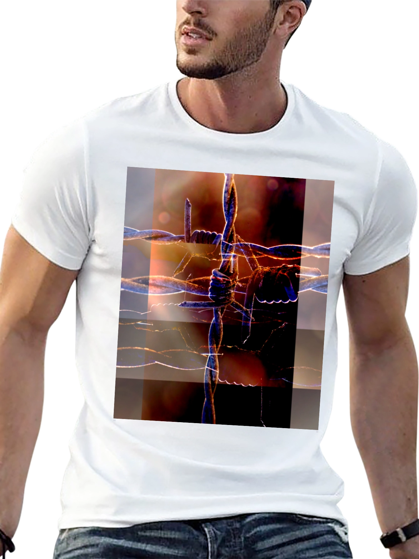 Black Barbed Wire Graphic Tee - Abstract Design view 13
