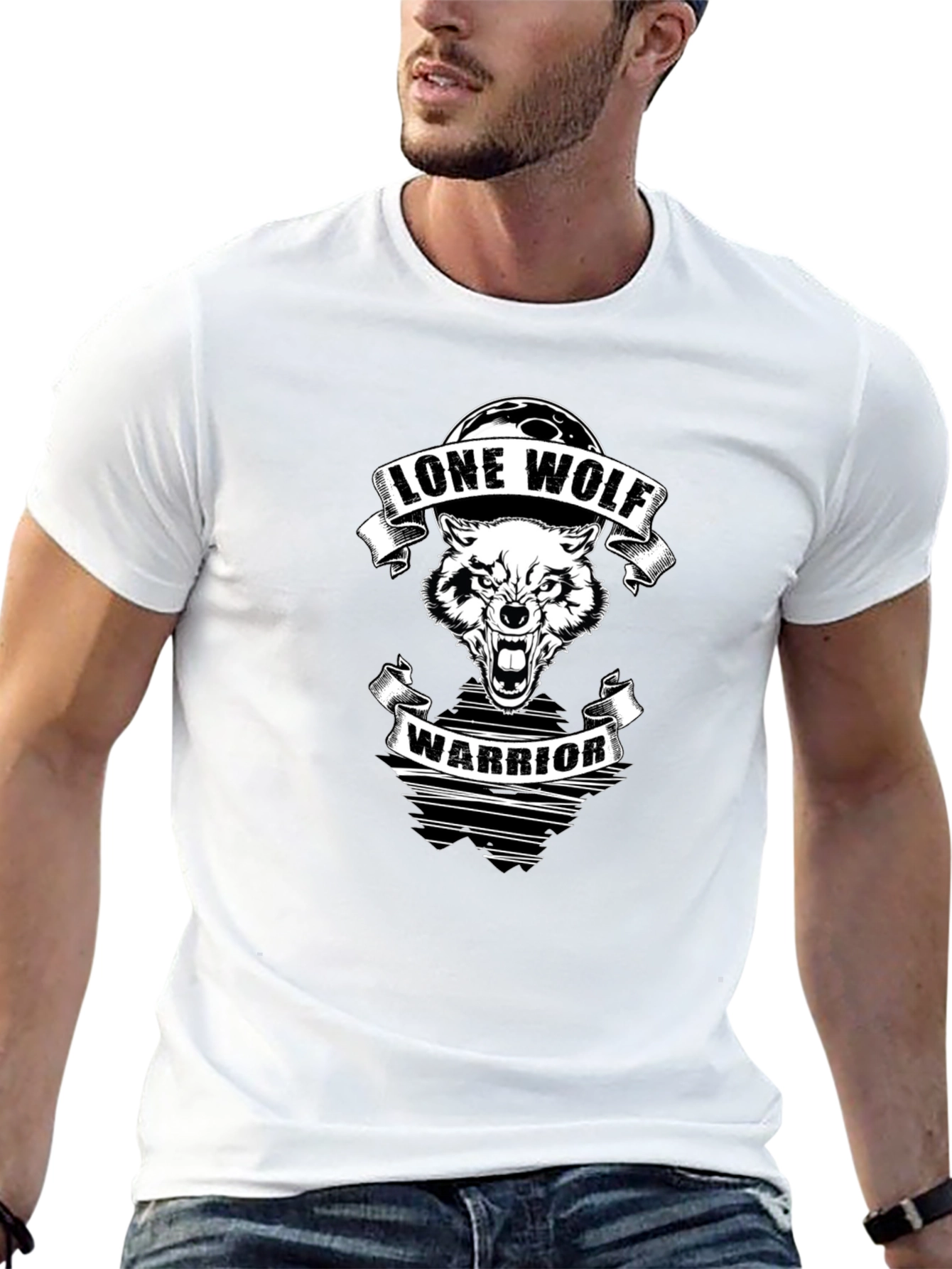 Black Lone Wolf Warrior Graphic Tee - Black view 13