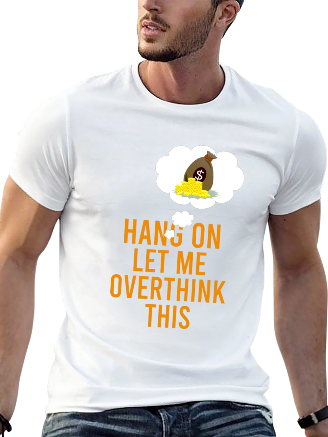 Black Hang On Overthink Funny Graphic Tee view 13