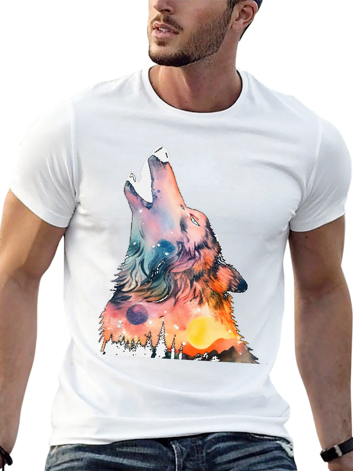 Black Wolf Howling Graphic Print Tee view 13