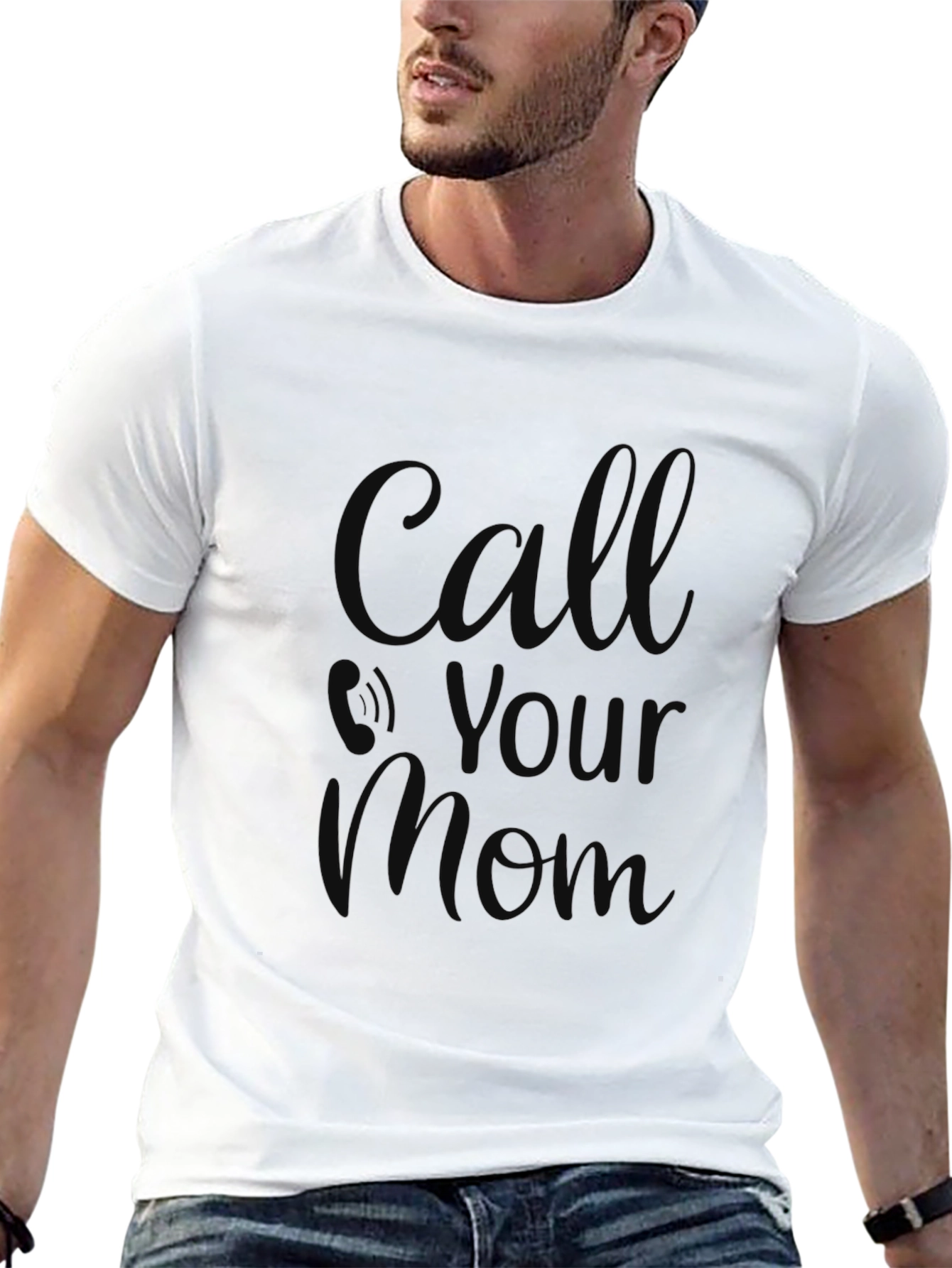 Black Call Your Mom T-Shirt - Black, Soft Cotton Blend view 13