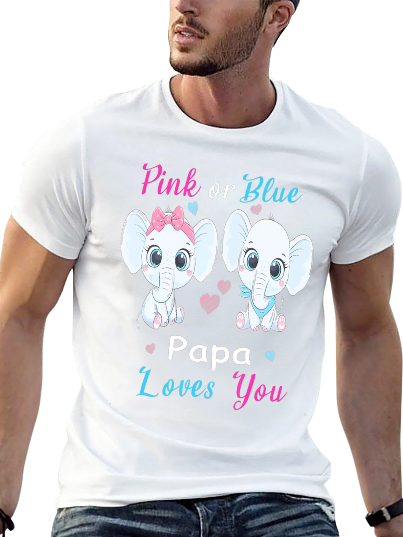 Black Pink or Blue Papa Loves You Baby Shower Gender Reveal T-Shirt view 13