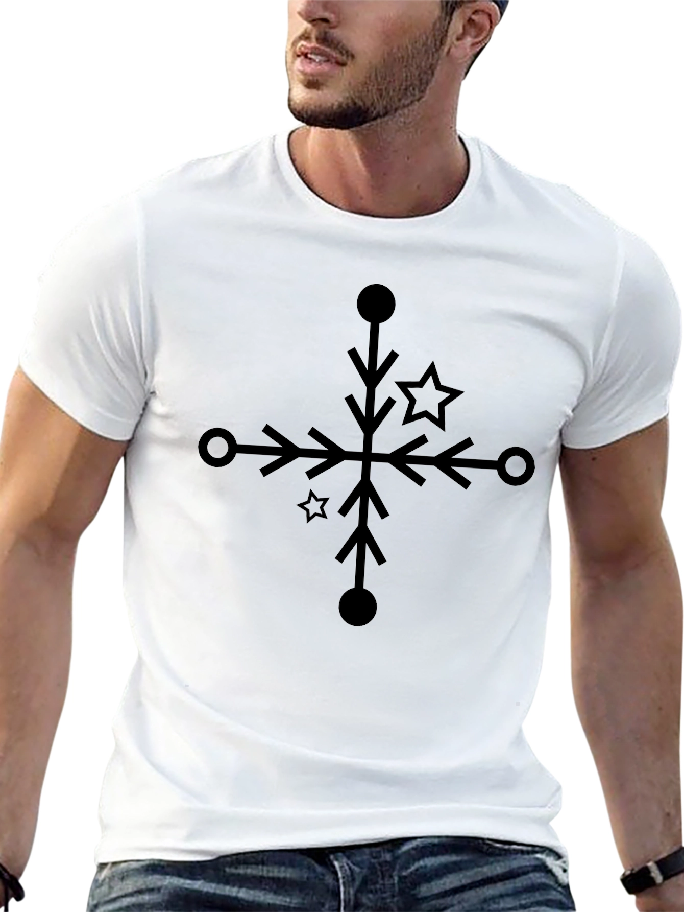 Black Star Snowflake Graphic Tee - Modern Unisex T-Shirt view 13
