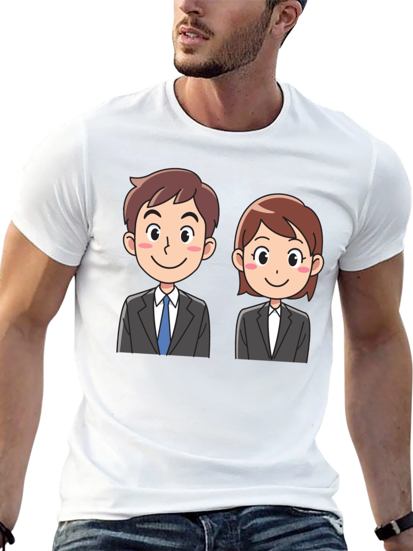 Black Cartoon Business Duo Black T-Shirt view 13