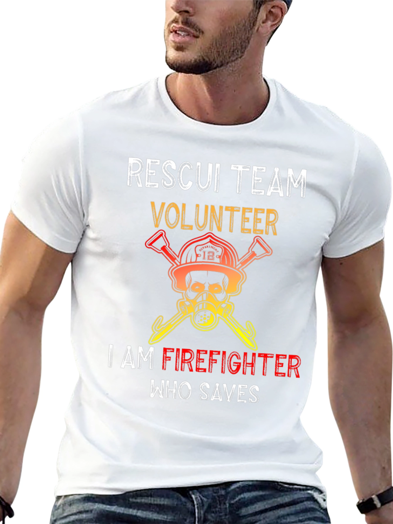 Black Rescue Team Volunteer Firefighter Graphic Tee view 13