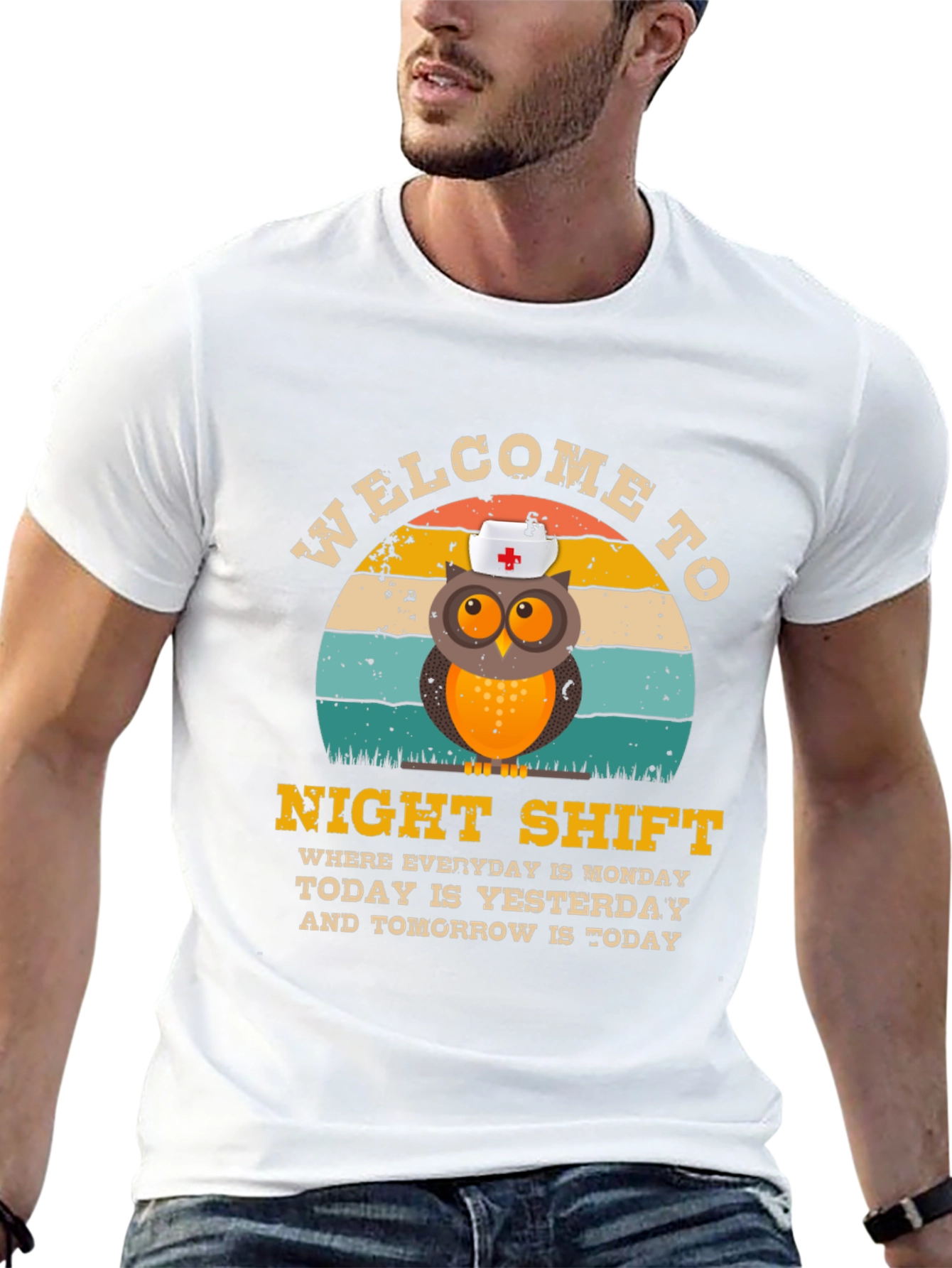 Black Night Shift Nurse Owl T-Shirt view 13