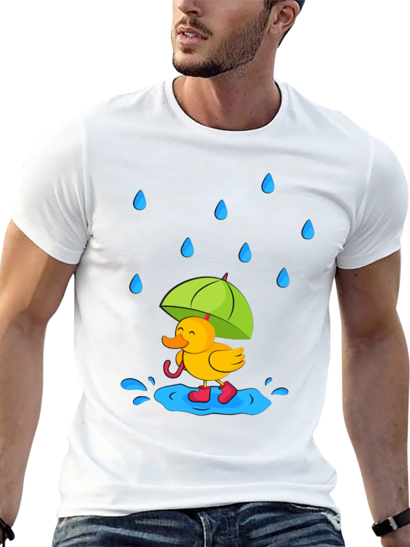 Black Rainy Day Duck T-Shirt - Cute Cartoon Graphic Tee view 13