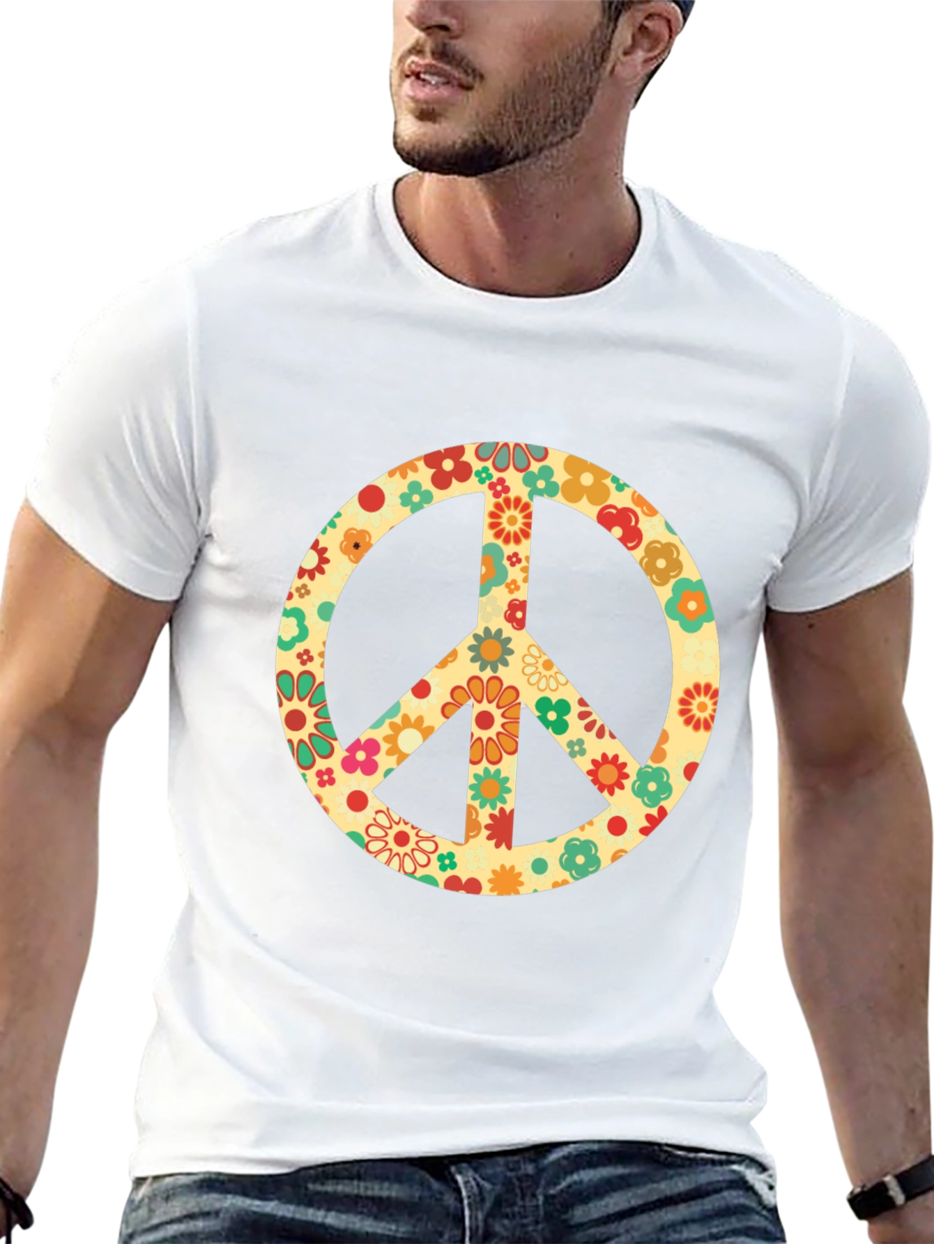 Black Retro Floral Peace Sign Graphic T-Shirt view 13