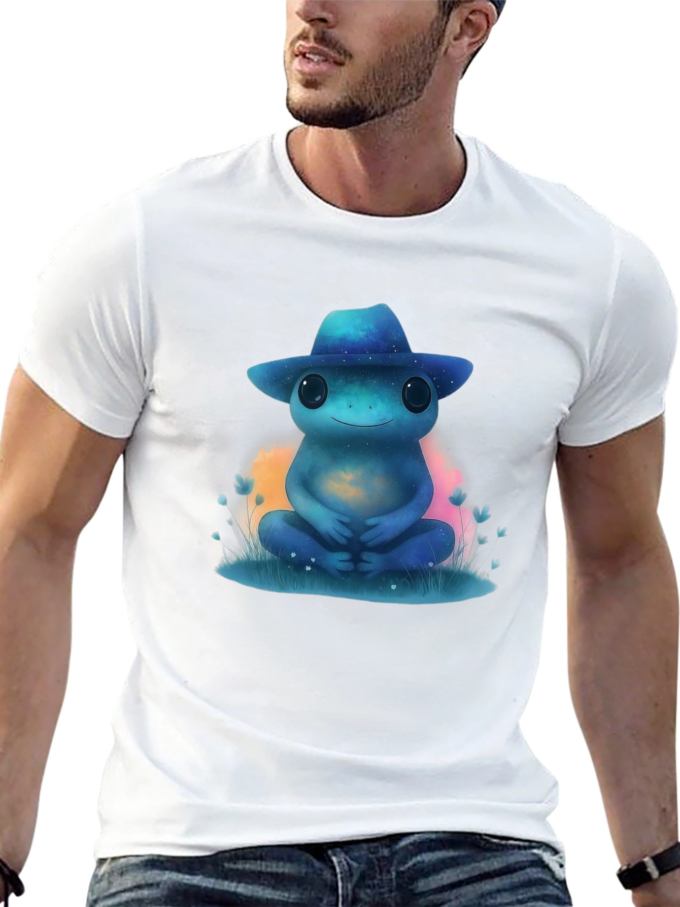 Black Cosmic Frog T-Shirt - Galaxy Hat Design view 13