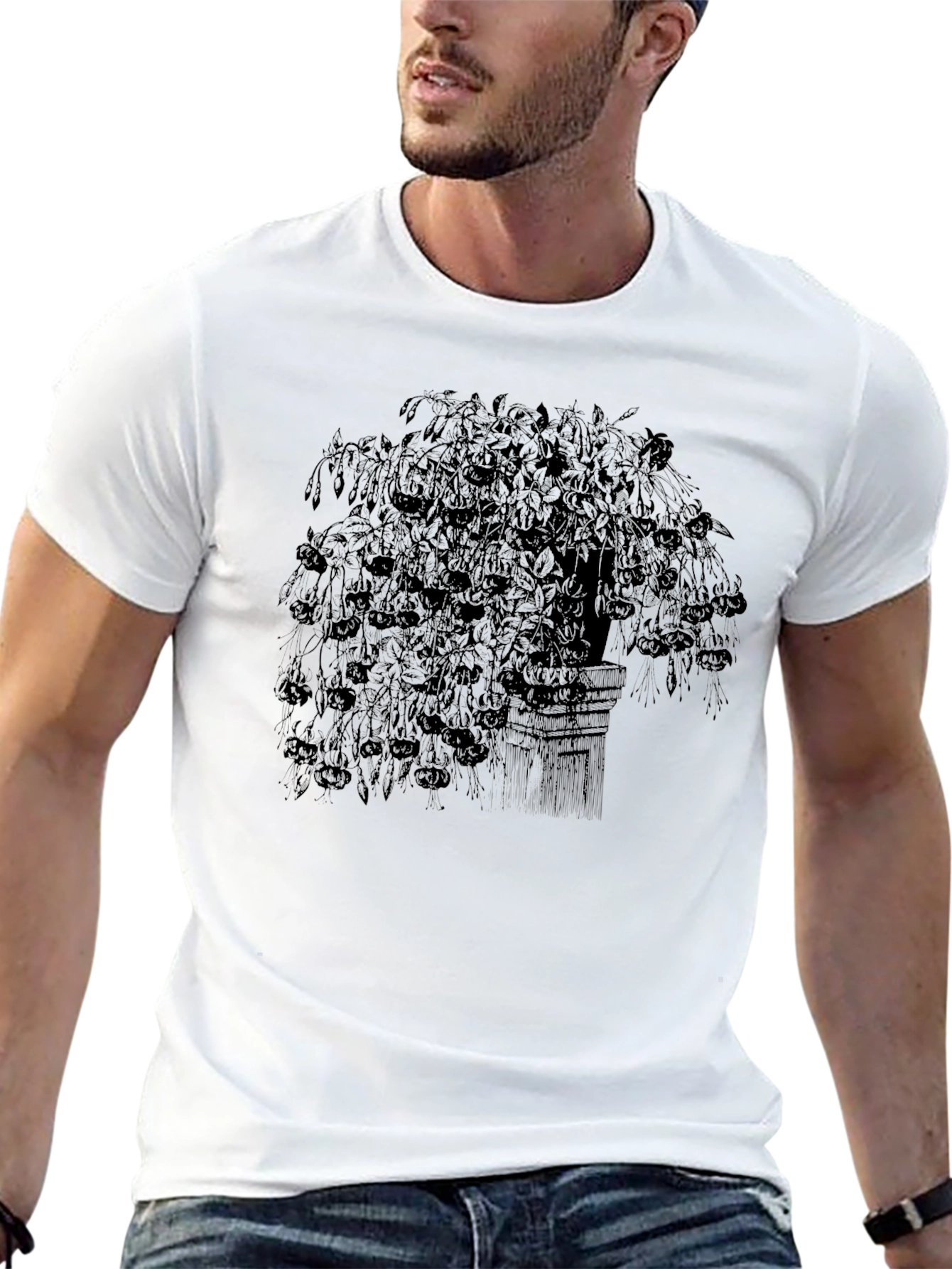 Black Vintage Botanical Print Black T-Shirt view 13