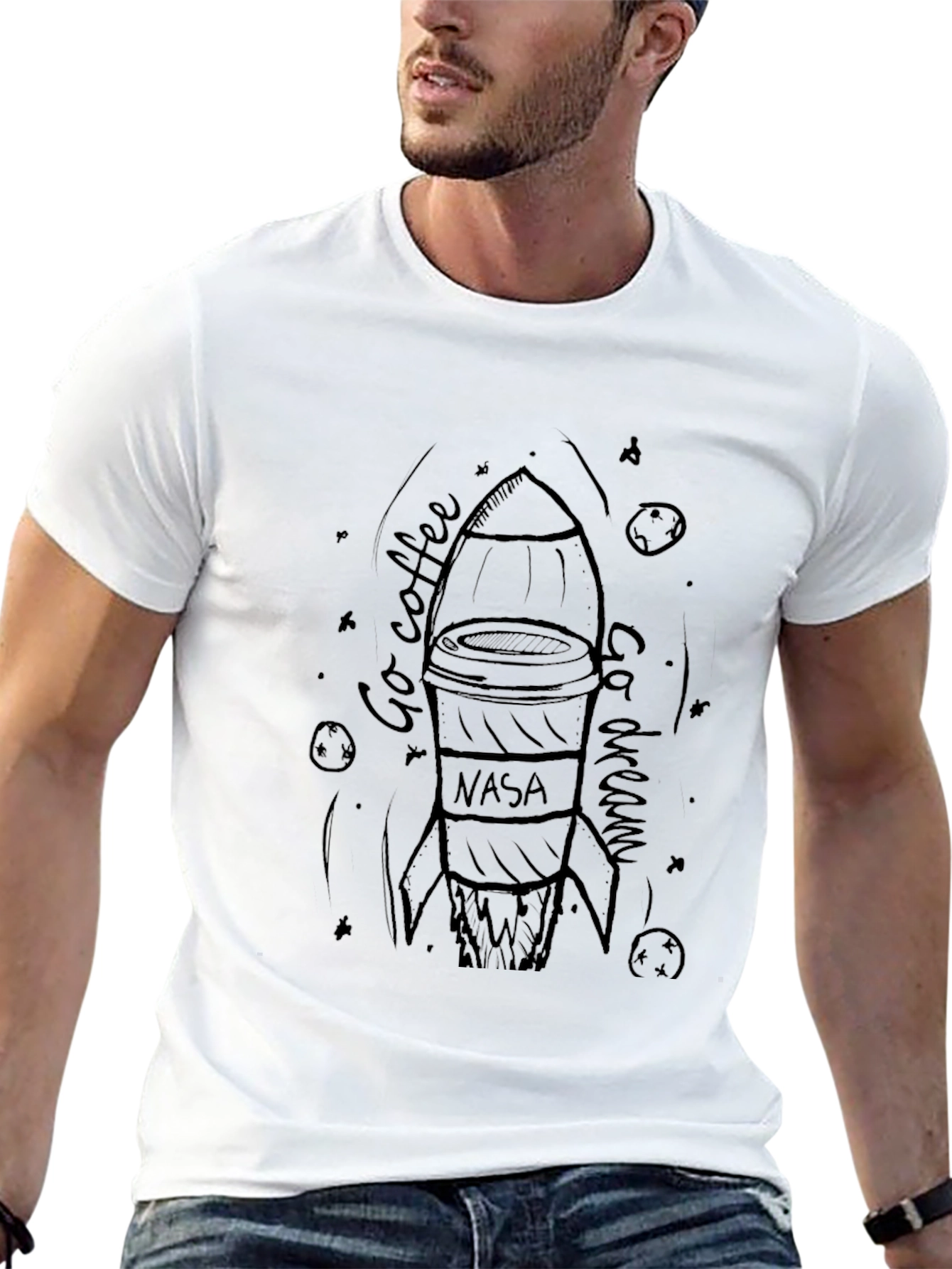 Black NASA Coffee Rocket T-Shirt - Blast Off Your Day! view 13