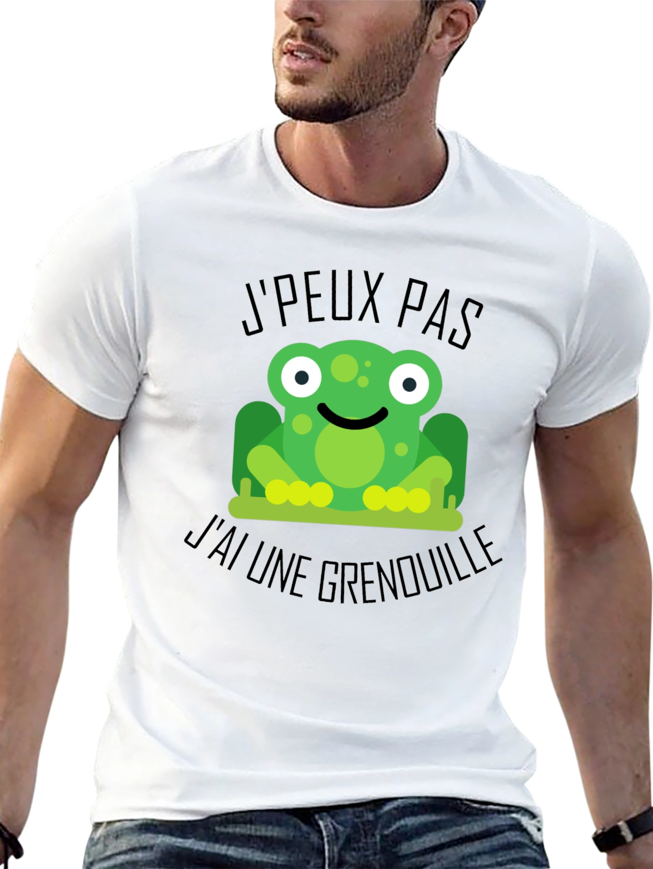 Black Frog Graphic Black T-Shirt: 'J'peux Pas J'ai Une Grenouille' view 13