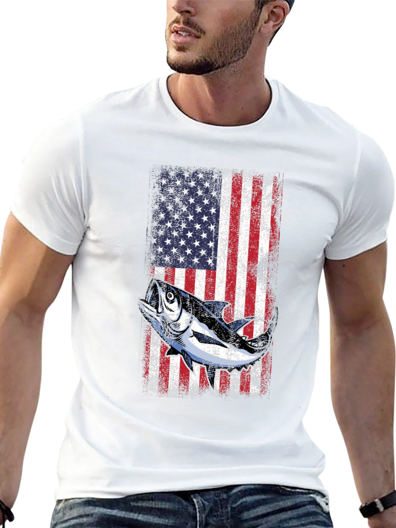 Black American Flag Tuna Fishing T-Shirt view 13