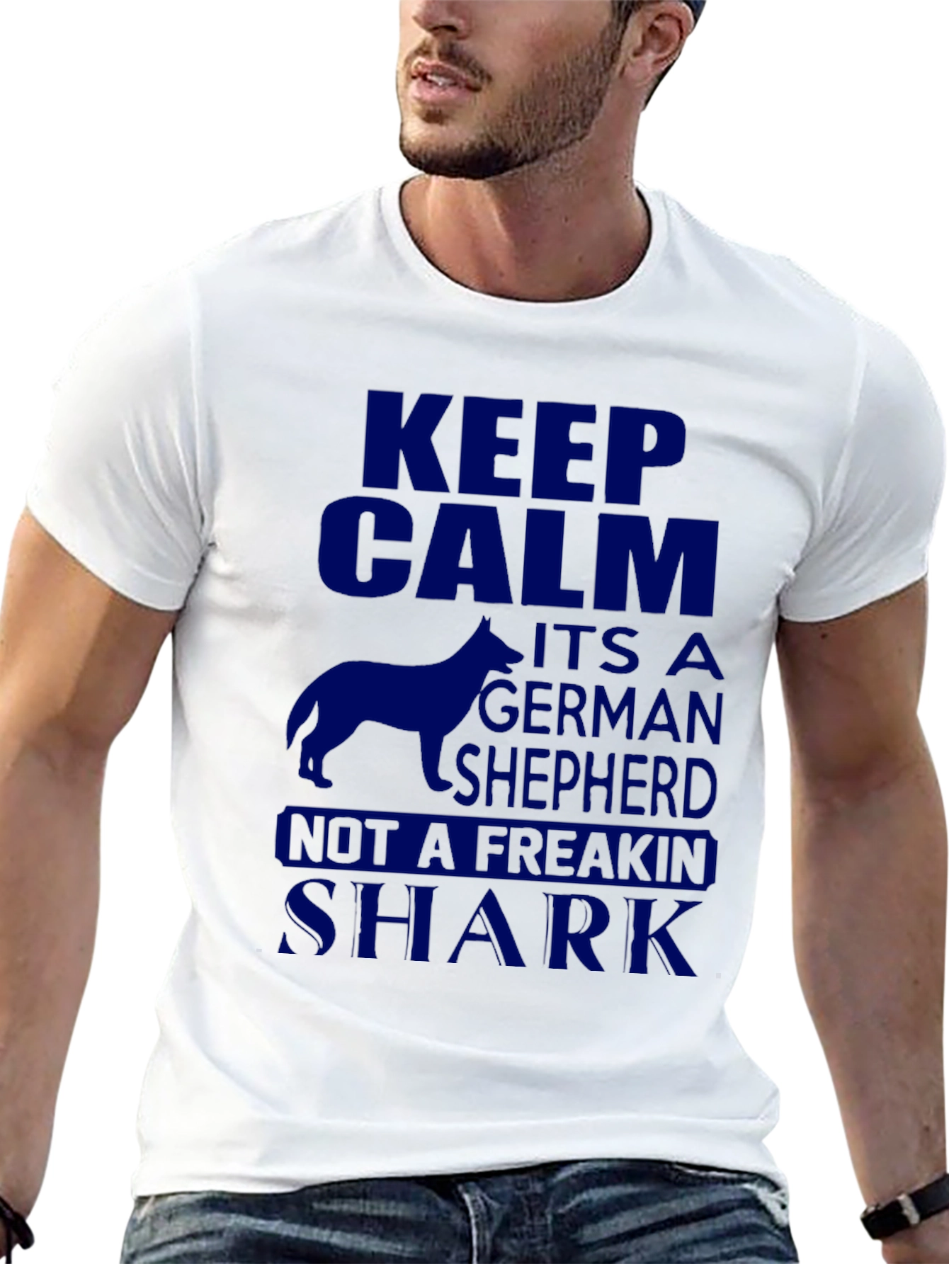 Black Keep Calm German Shepherd Novelty T-Shirt view 13