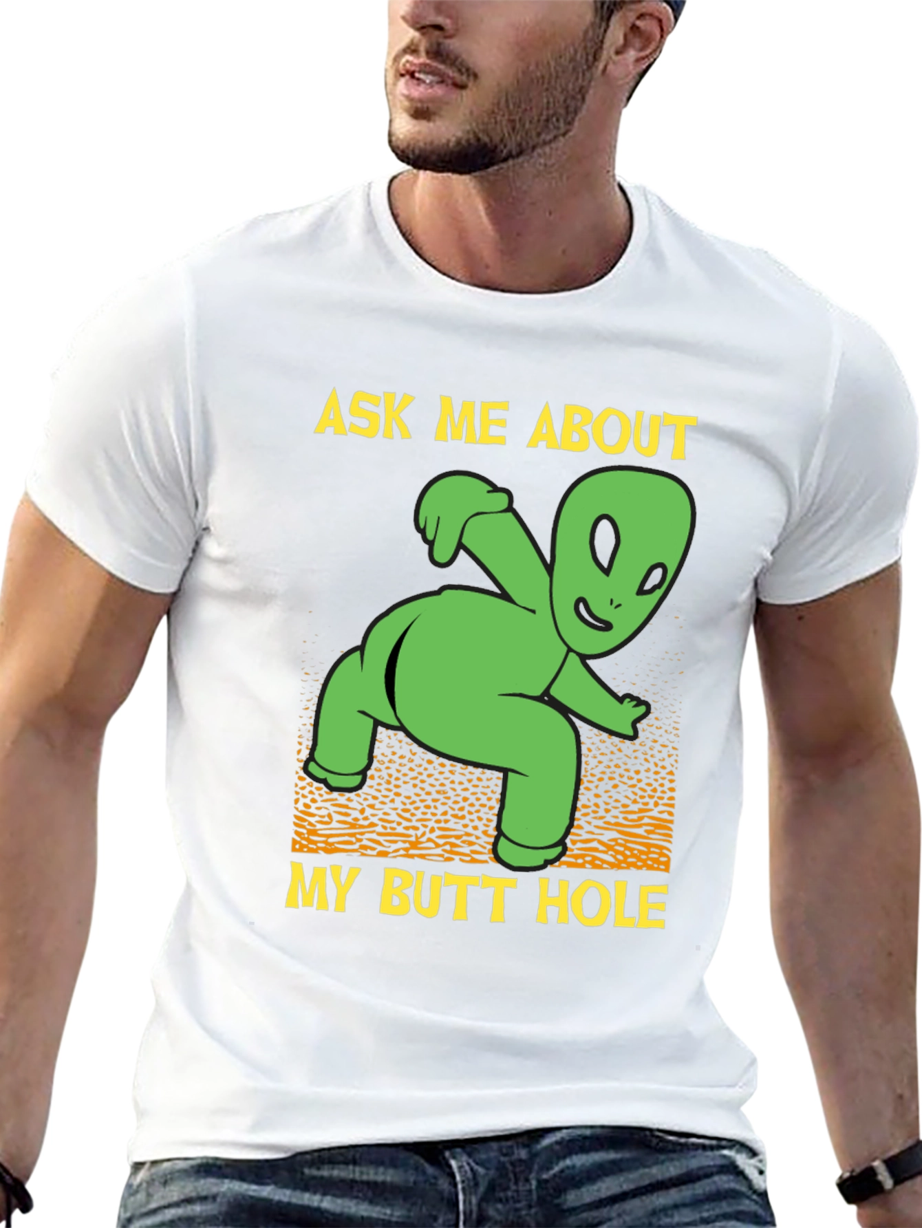 Black Ask Me About My Butt Hole Alien Graphic T-Shirt view 13