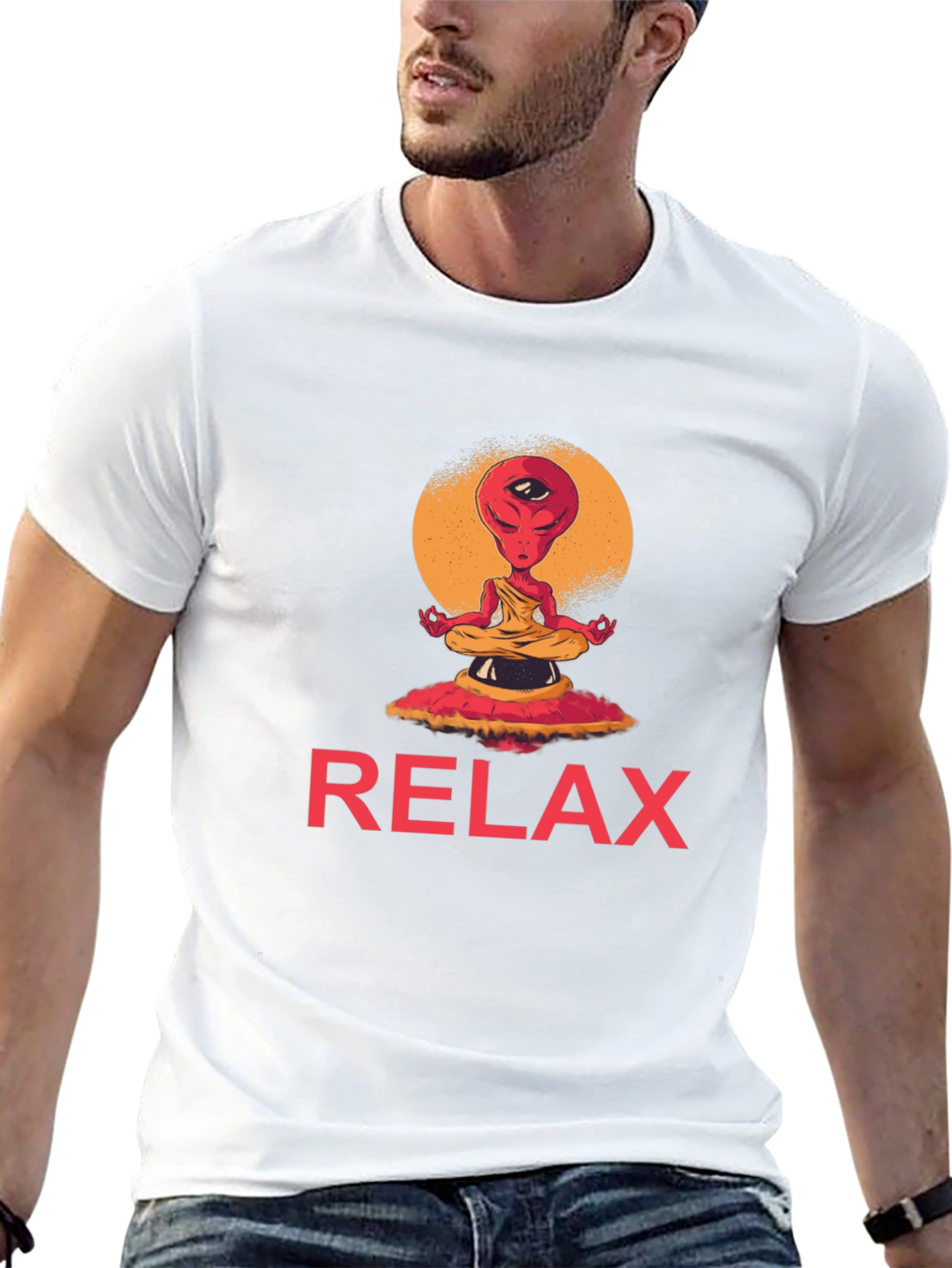 Black Relax Alien Meditation Graphic Tee view 13
