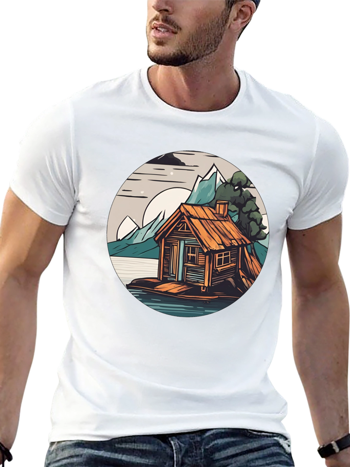 Black Cabin Lake Tee: Nature Graphic Shirt view 13