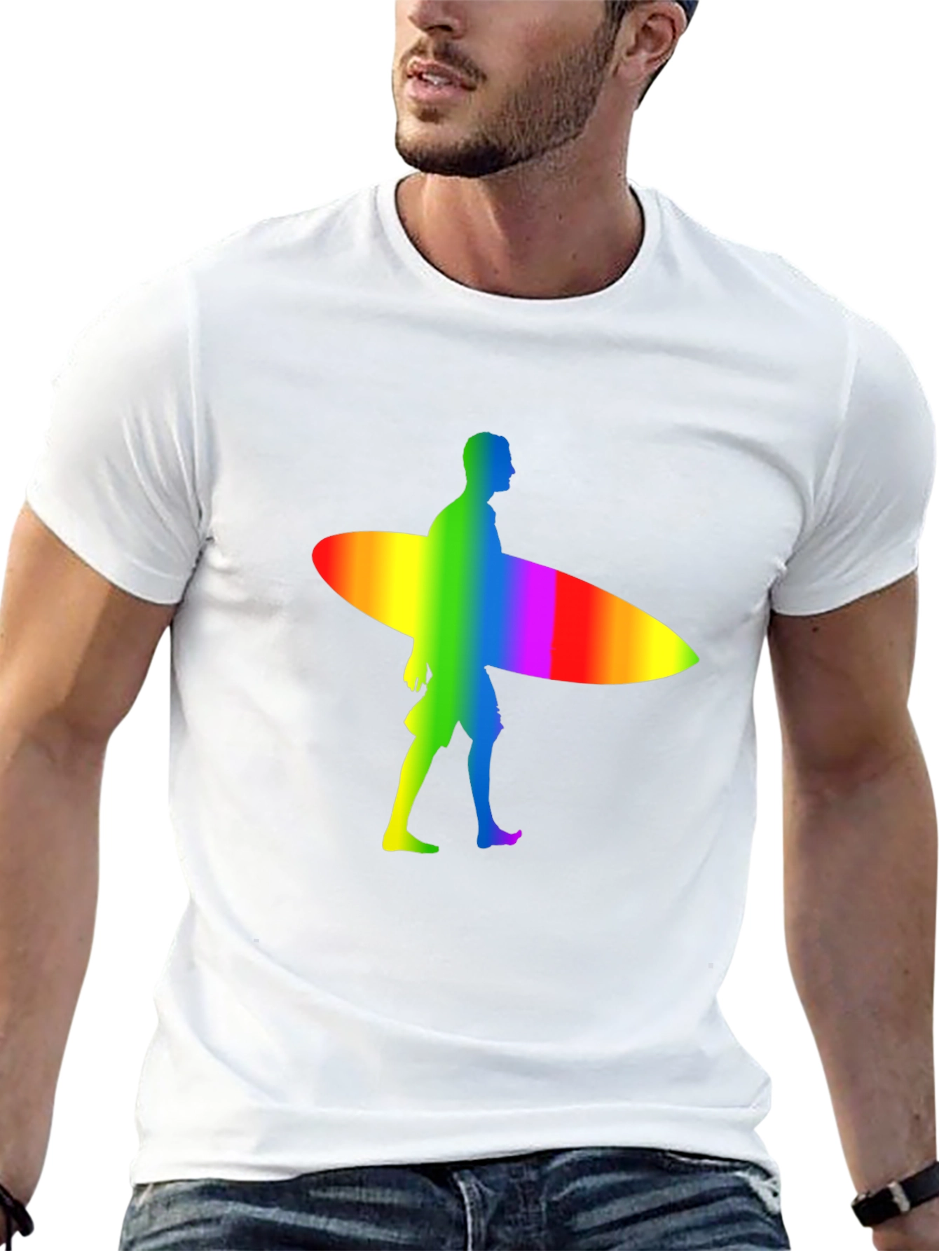 Black Rainbow Surfer Graphic Tee - Black Cotton Comfort view 13