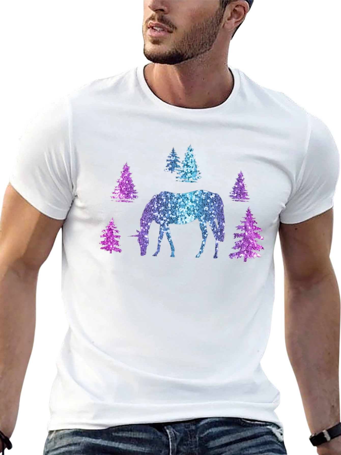Black Unicorn Forest Glitter T-Shirt - Magical Sparkle Tee view 13