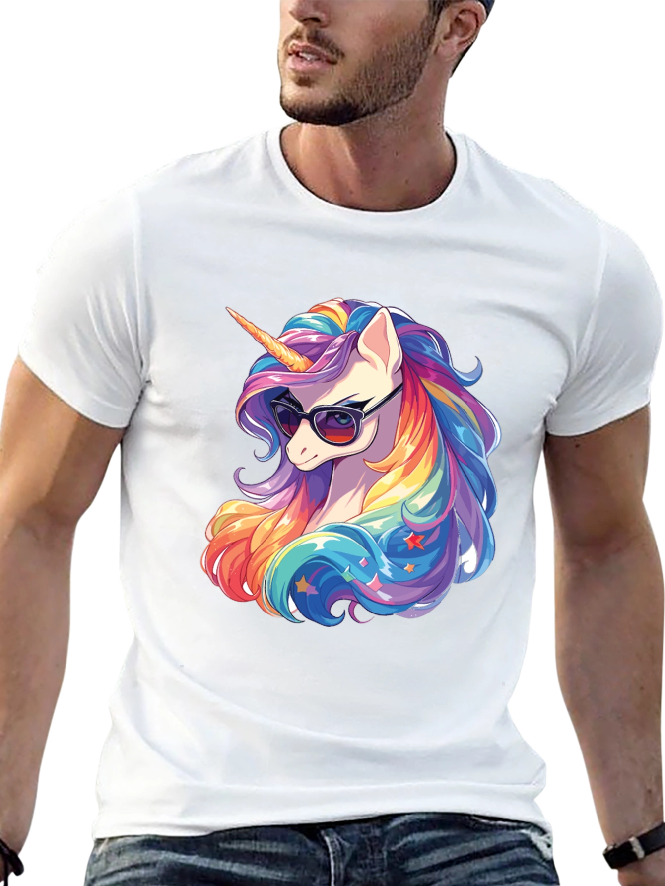 Cool Unicorn Graphic Tee - Rainbow Mane, Sunglasses - 13