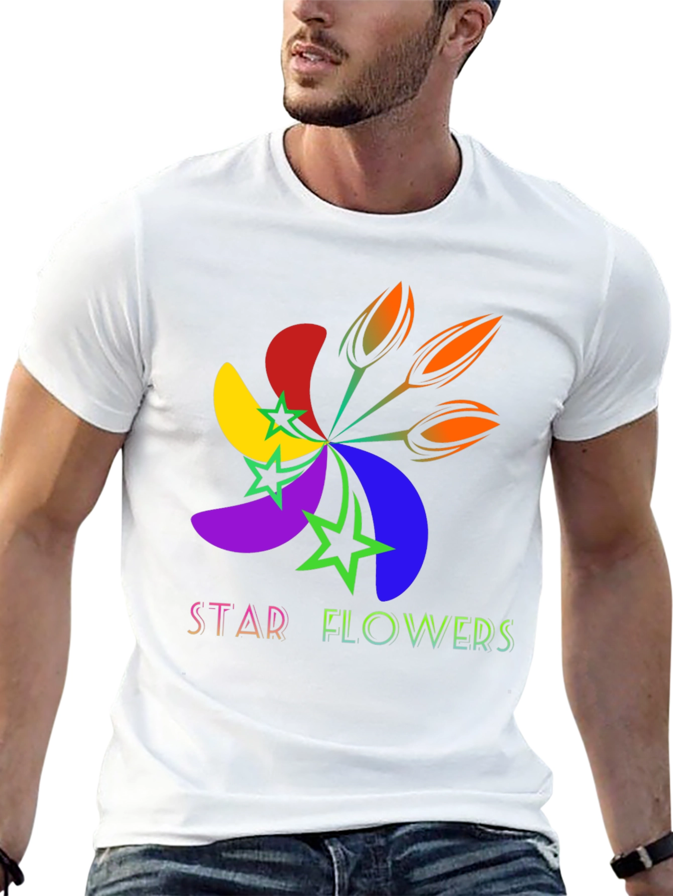 Black Star Flowers Graphic Tee - Bold & Bright Design view 13