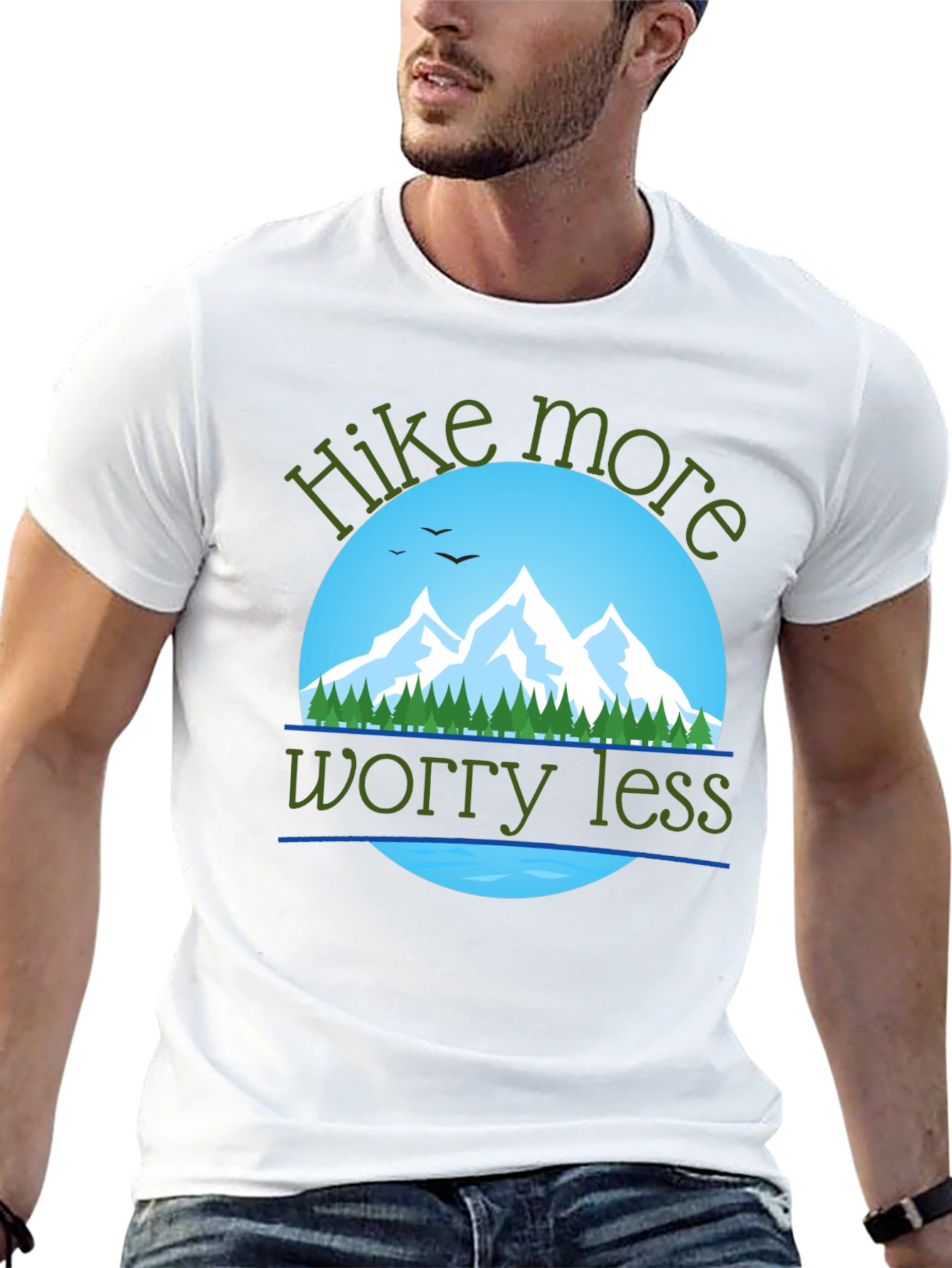 Black Hike More Worry Less T-Shirt: Mountain Adventure Apparel view 13