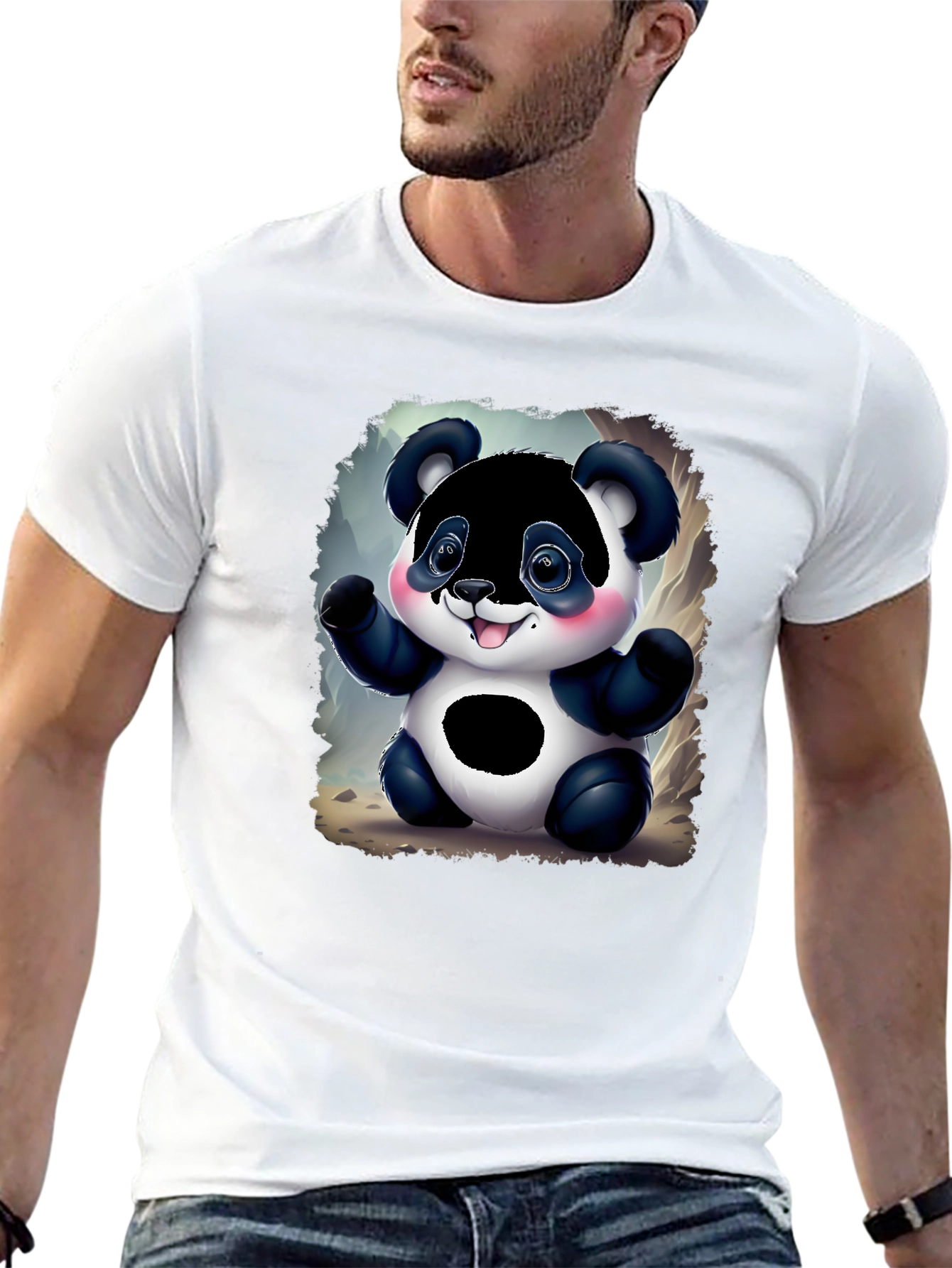 Black Cute Panda Bear Graphic Tee - Black Unisex Shirt view 13