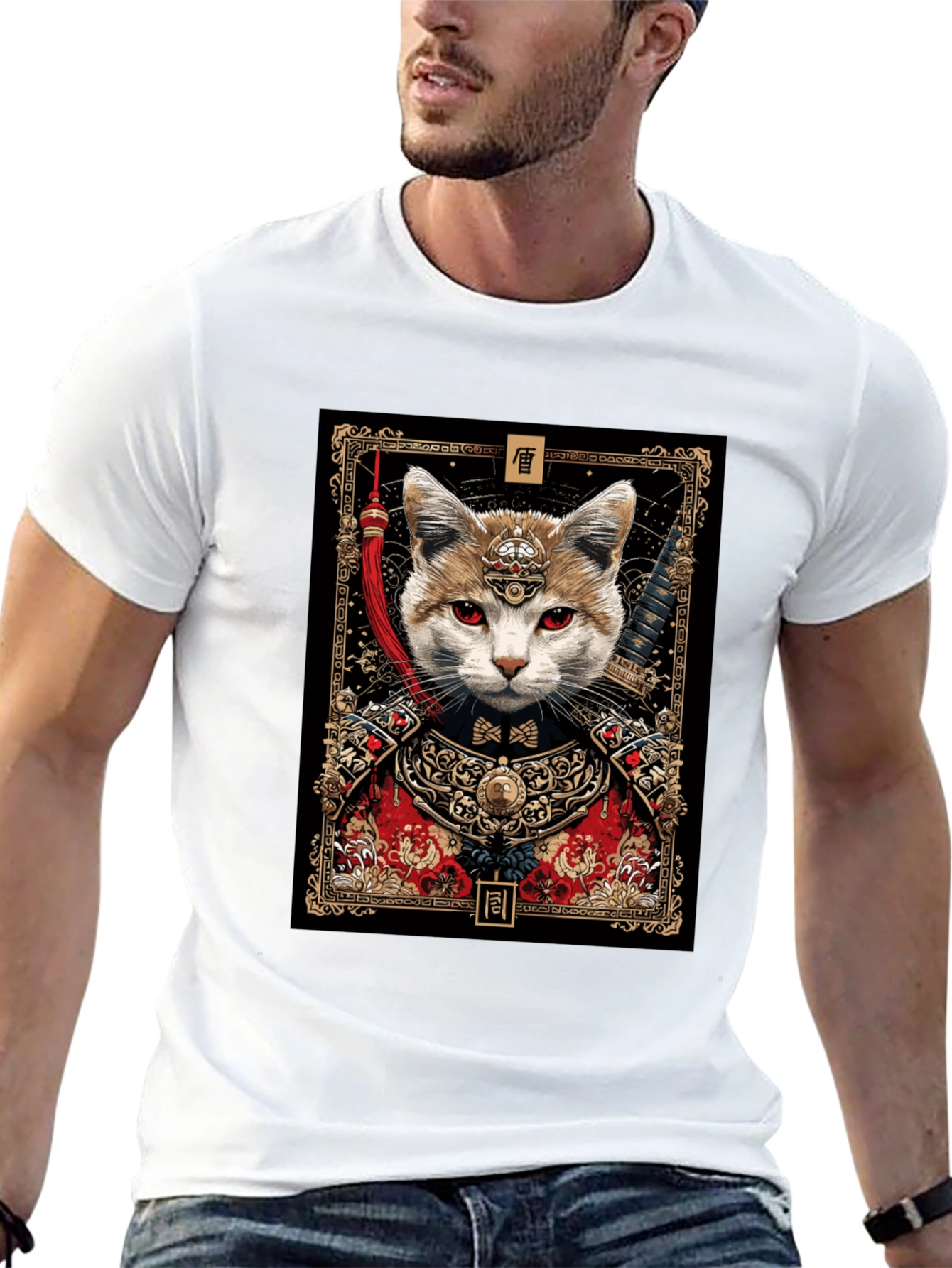 Black Samurai Cat Graphic Tee - Unique Design view 13