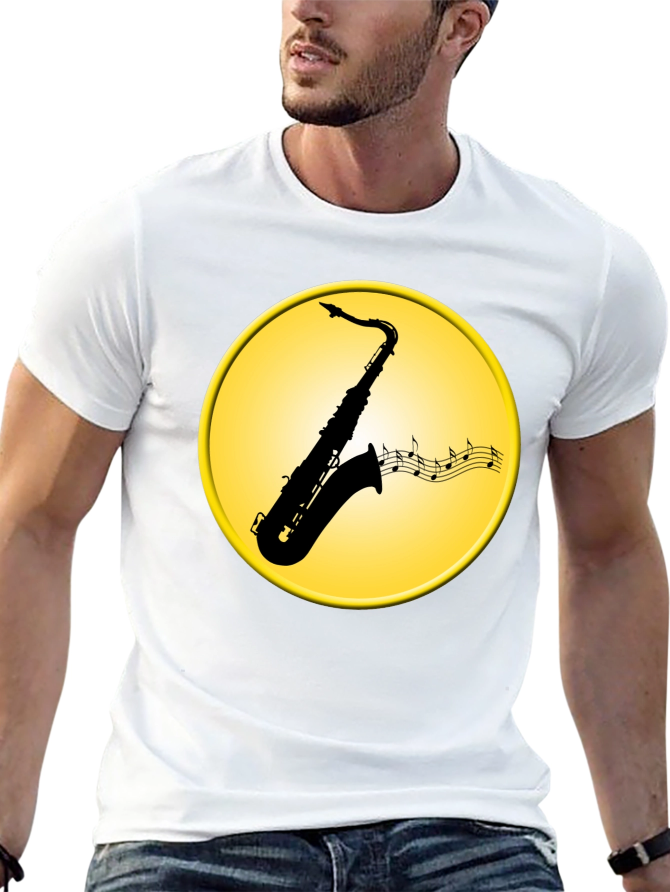 Black Saxophone Music Notes Graphic Tee view 13