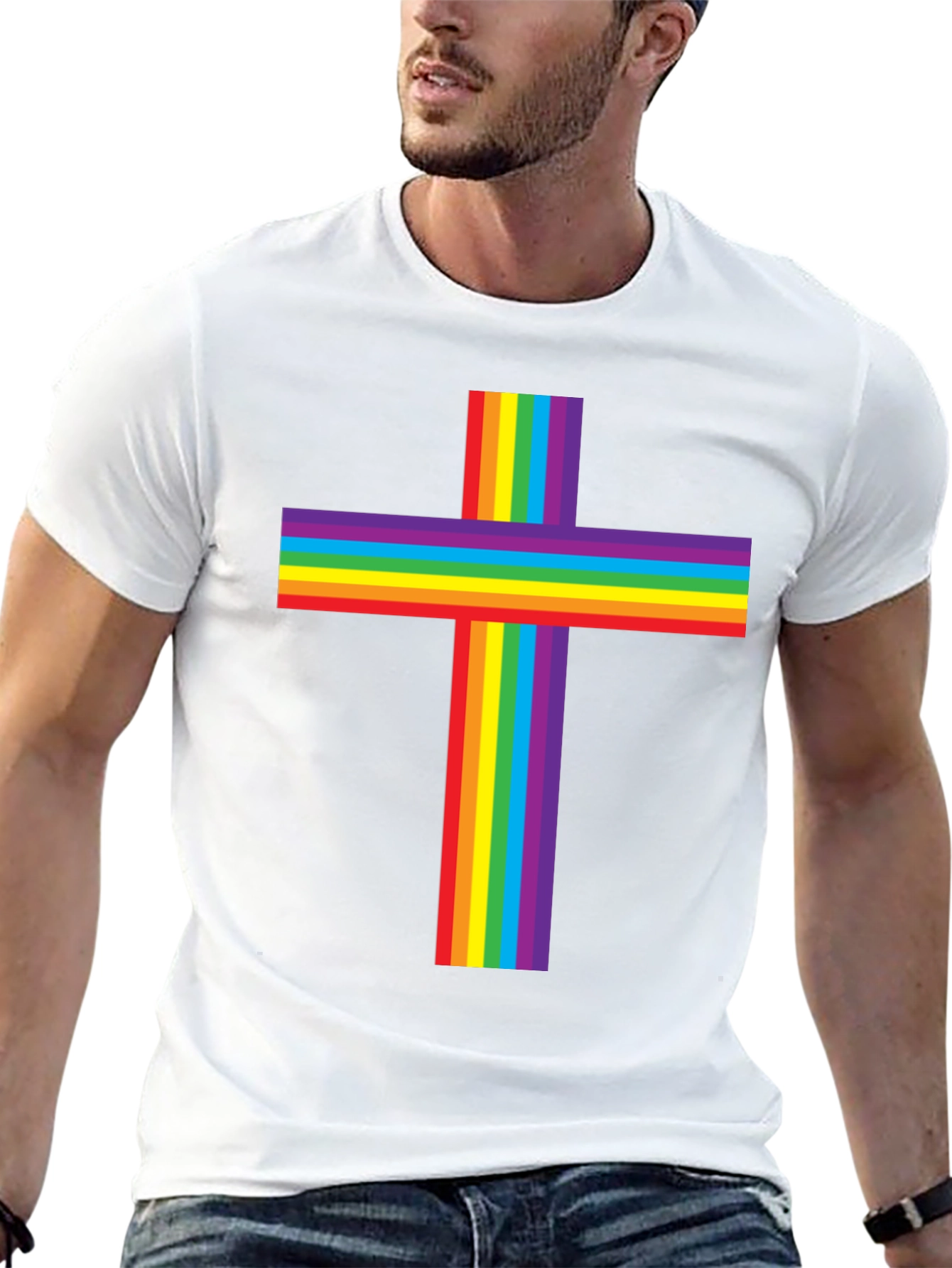 Black Rainbow Cross Graphic Tee - Pride & Faith view 13