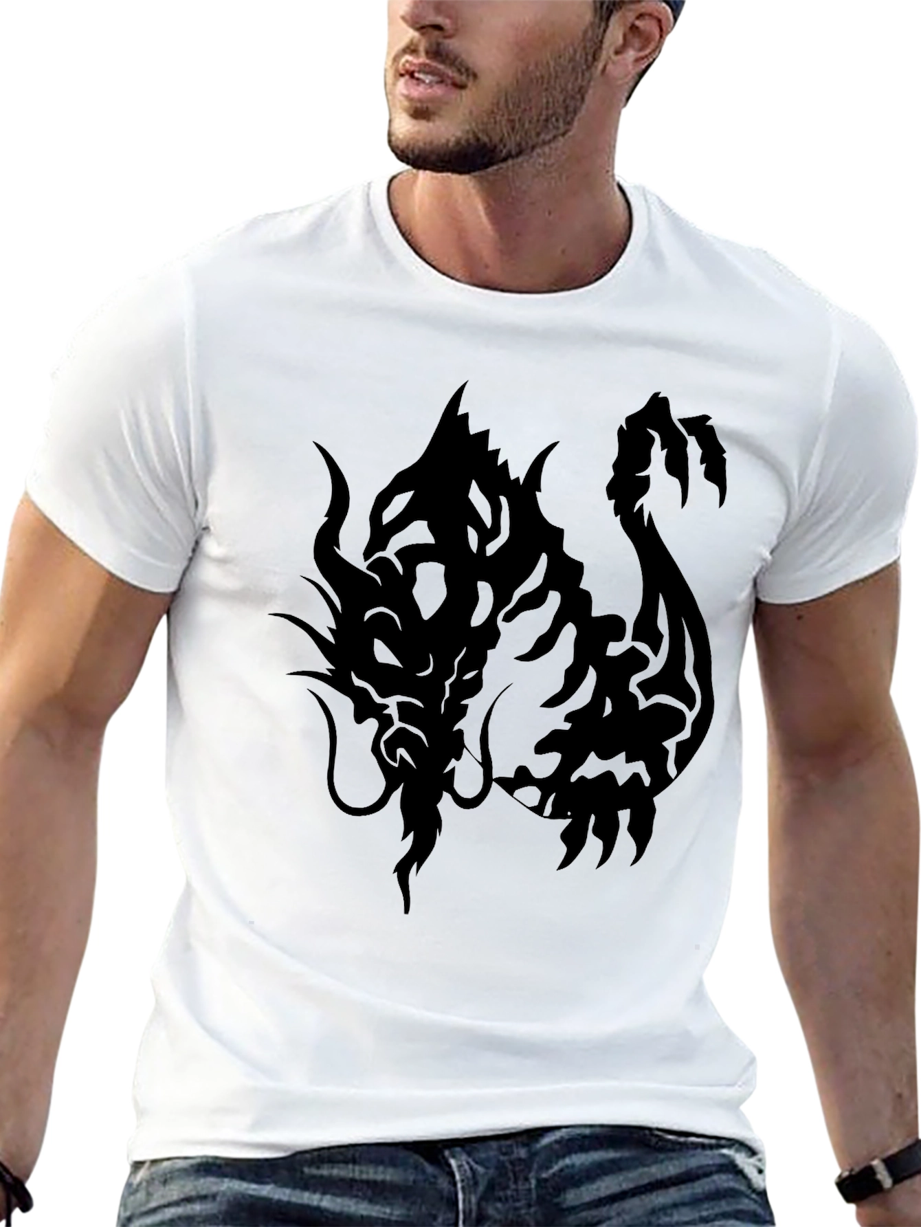 Black Dragon Graphic Black T-Shirt - Men's Casual Tee view 13