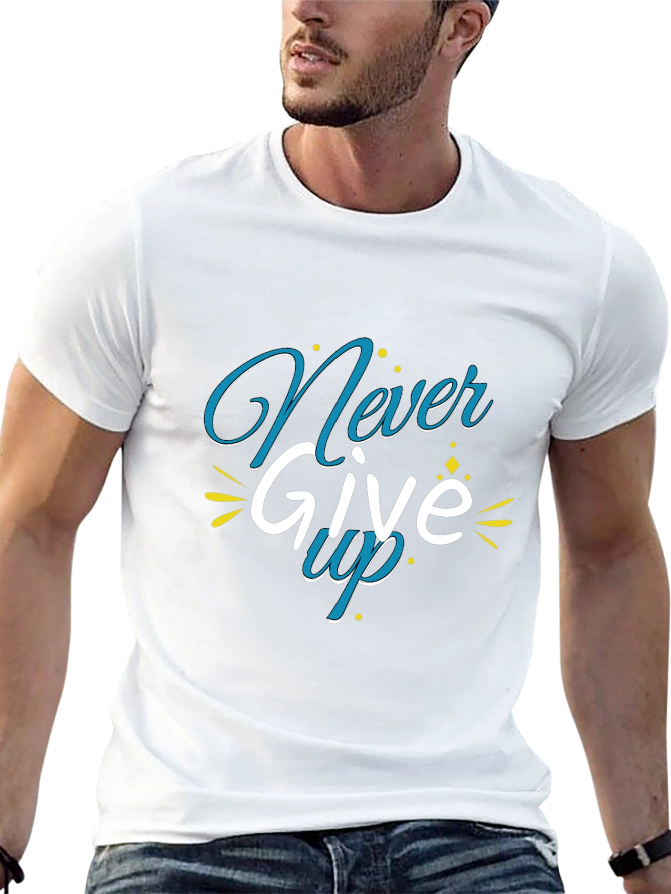 Black Never Give Up Graphic Print Black T-Shirt view 13