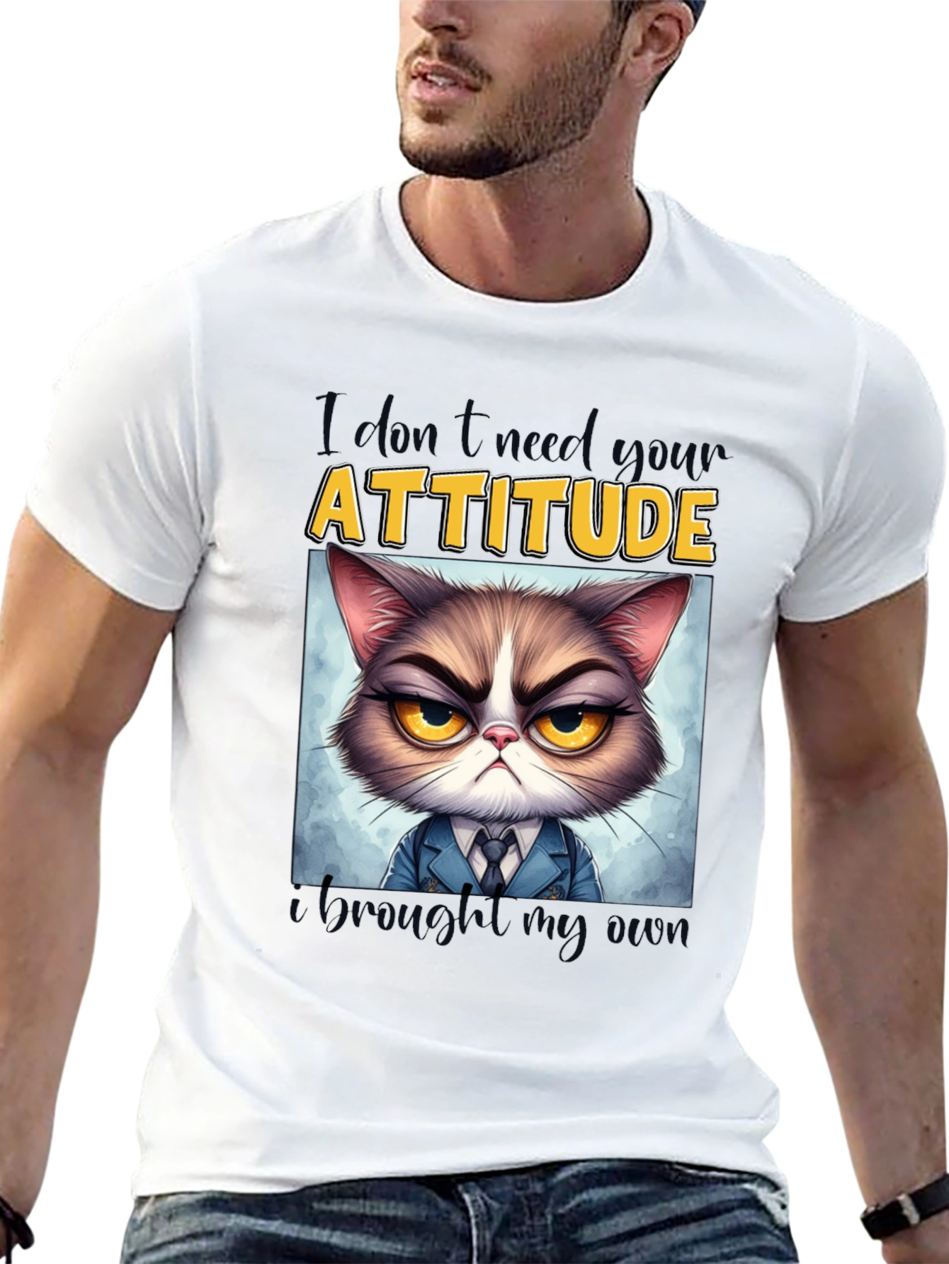 Black Grumpy Cat Attitude T-Shirt - Funny Graphic Tee view 13
