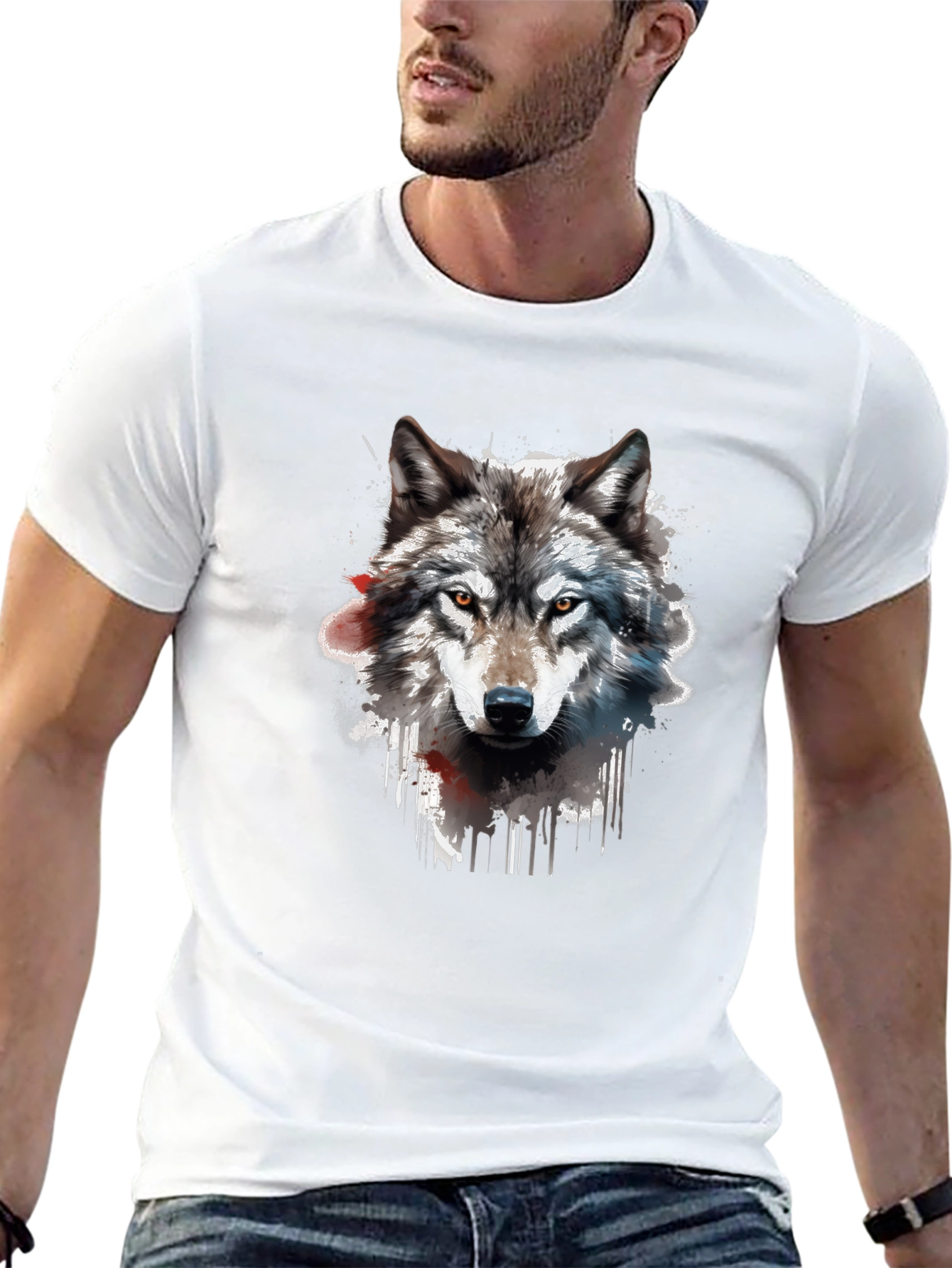 Black Wolf Graphic Print Black T-Shirt view 13