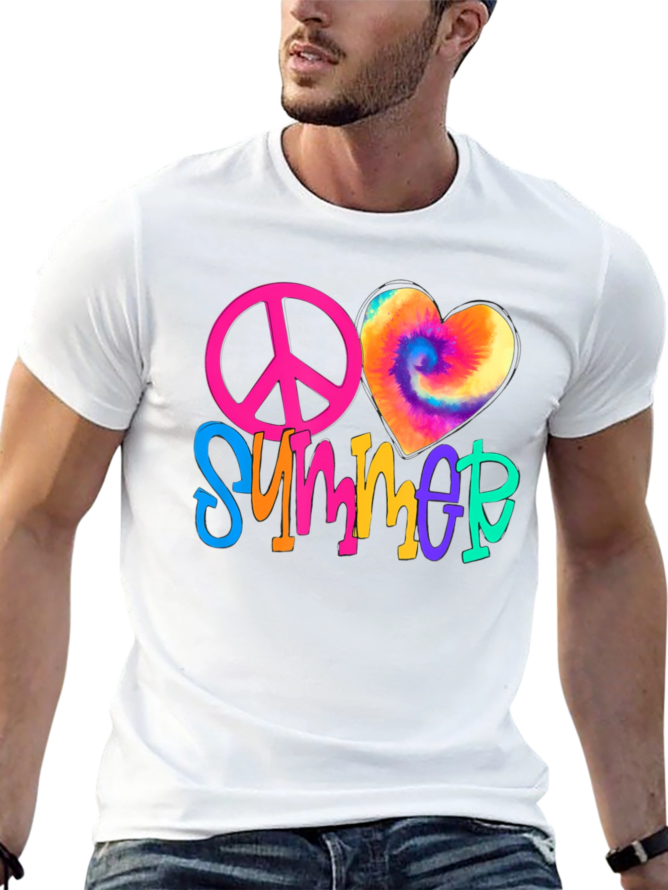 Black Peace Love Summer Tie-Dye Heart Graphic Tee view 13