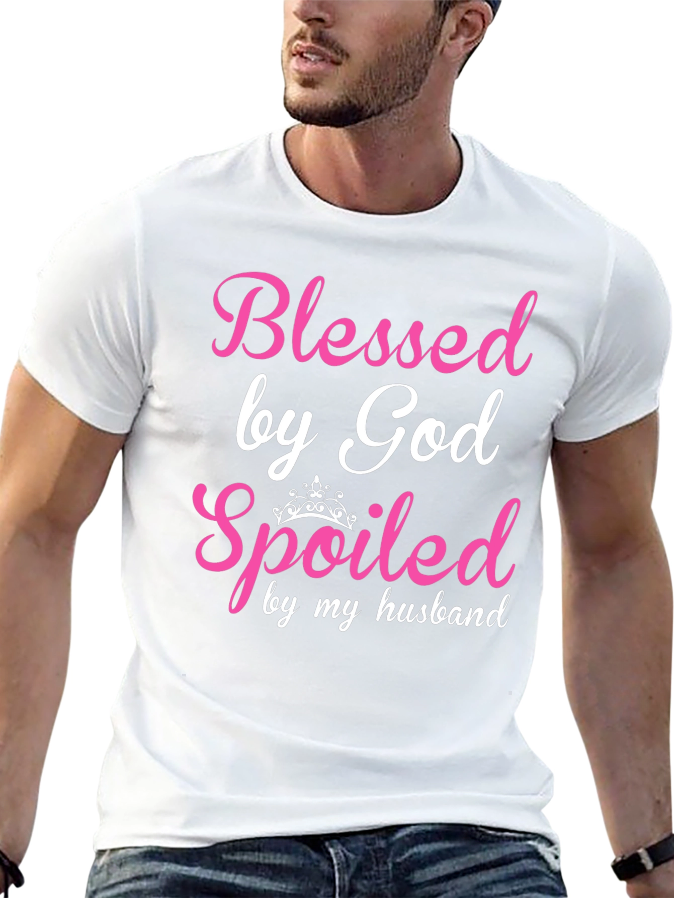 Black Blessed by God Spoiled by Husband T-Shirt view 13
