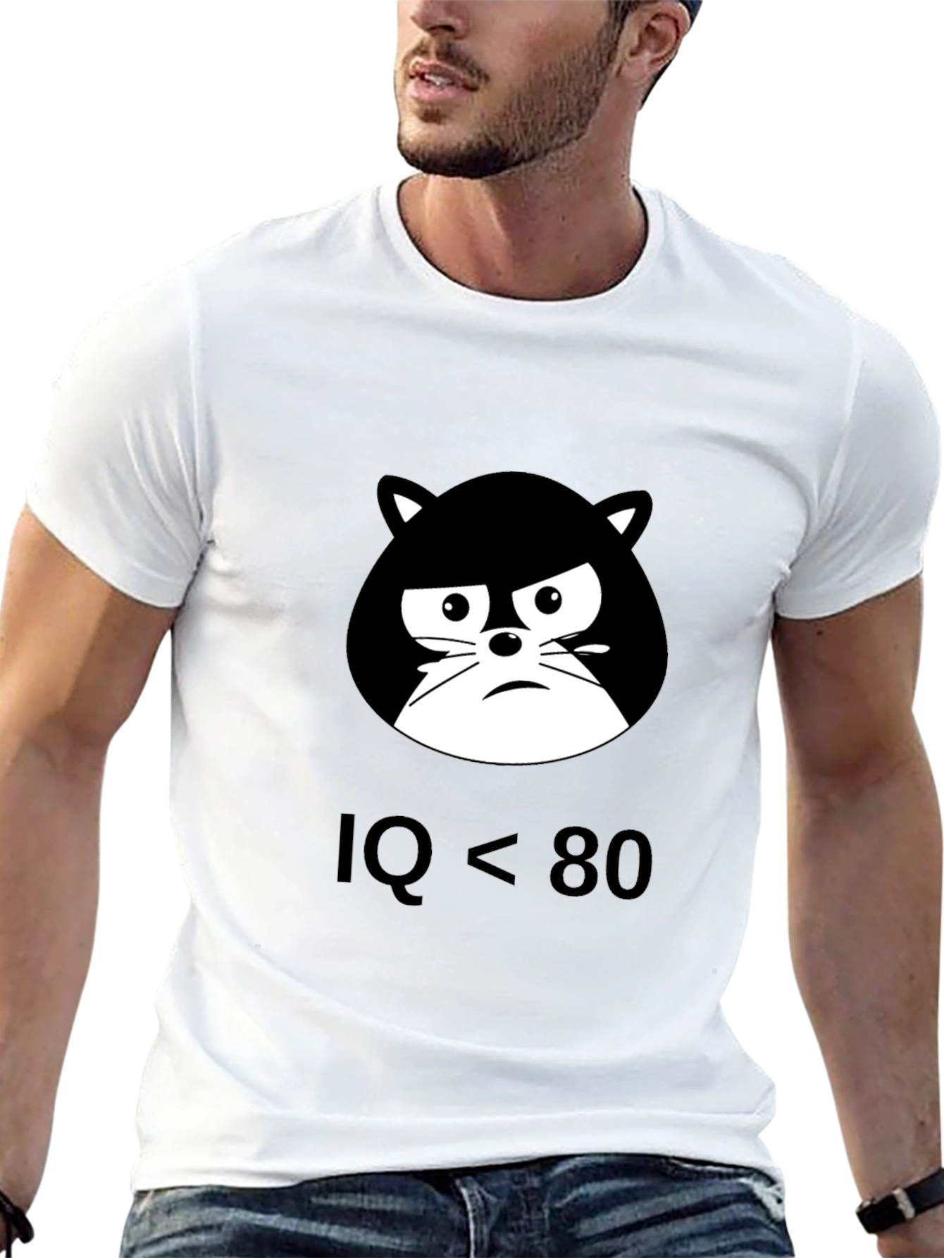 Black IQ < 80 Grumpy Cat T-Shirt - Black view 13