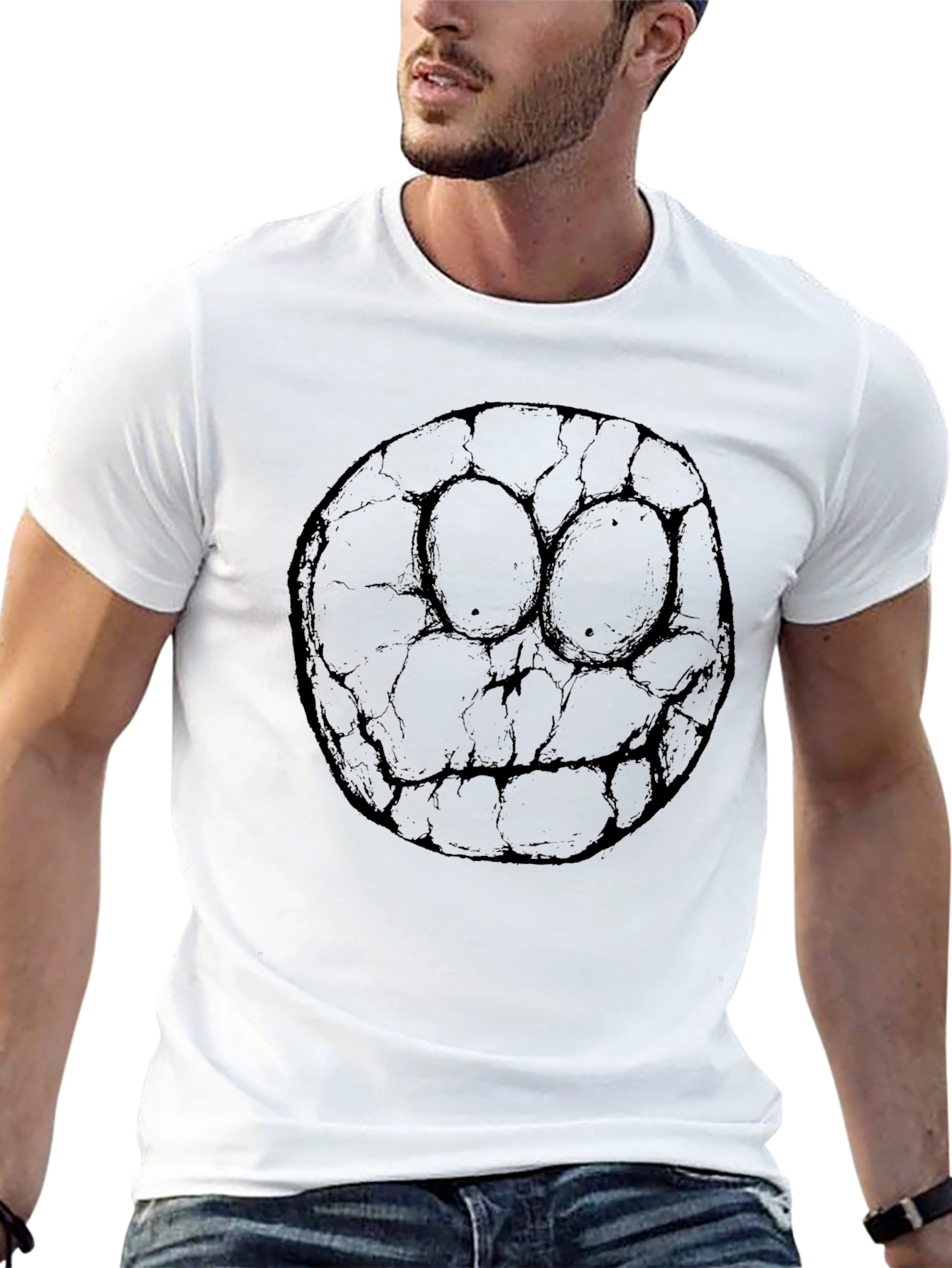 Black Black Graphic Tee - Cracked Smiley Face Print view 13