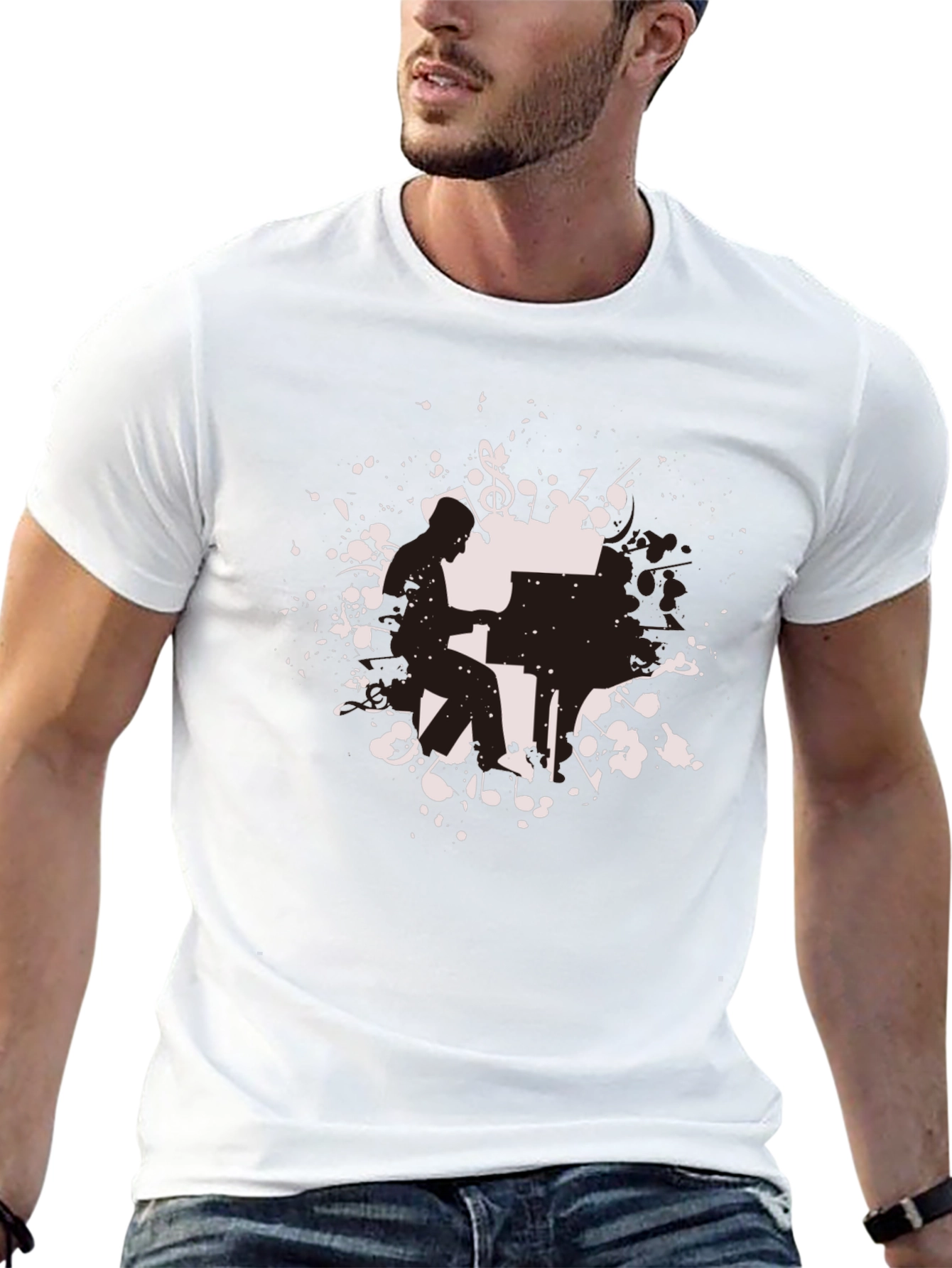 Black Piano Player Graphic Tee - Black Cotton Shirt view 13