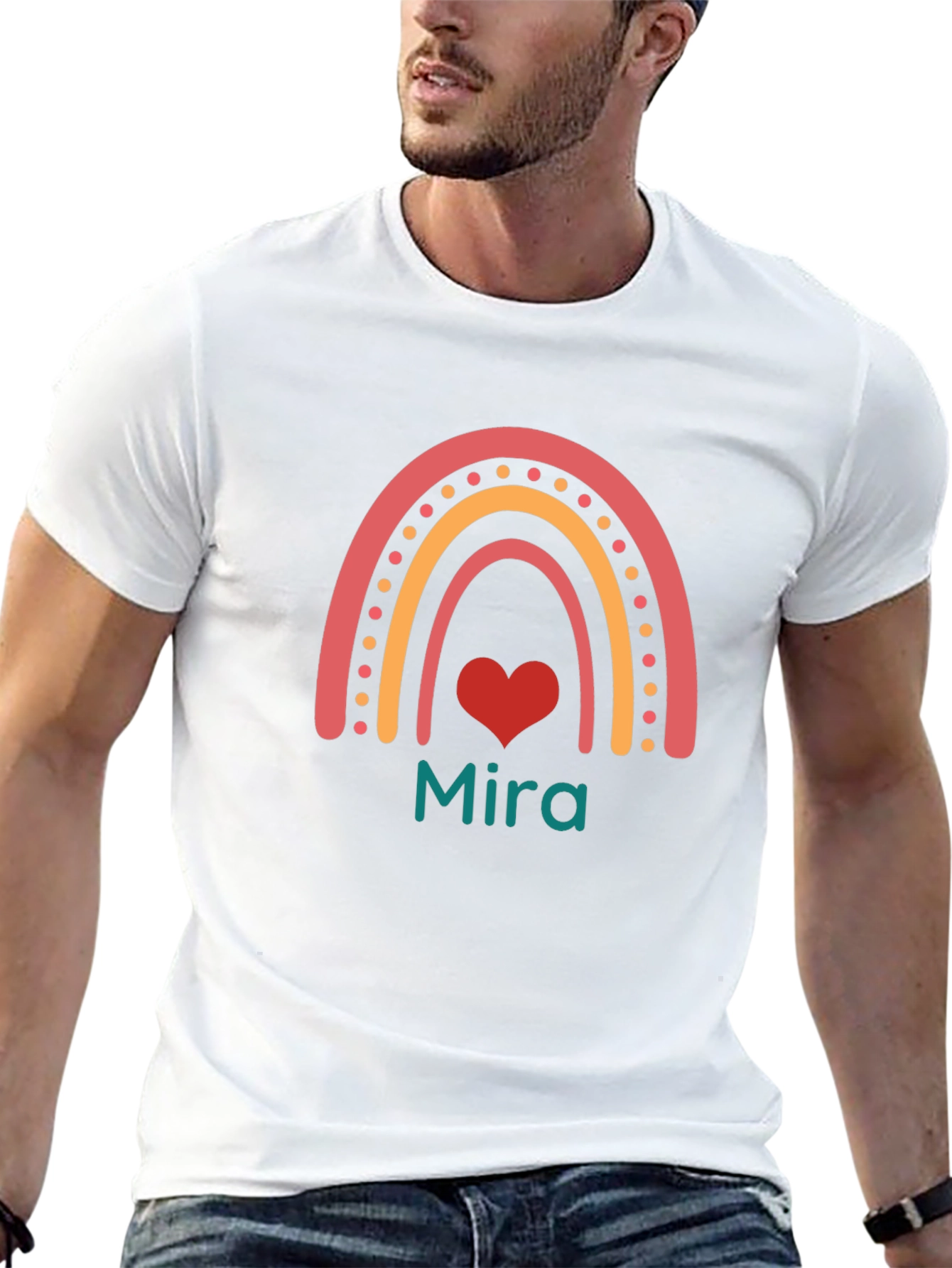 Black Personalized Mira Rainbow Heart T-Shirt view 13