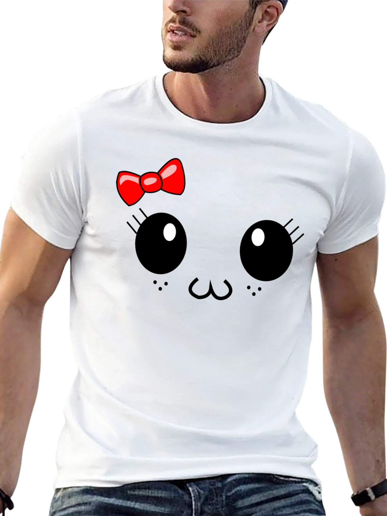 Black Cute Cartoon Face Black T-Shirt view 13