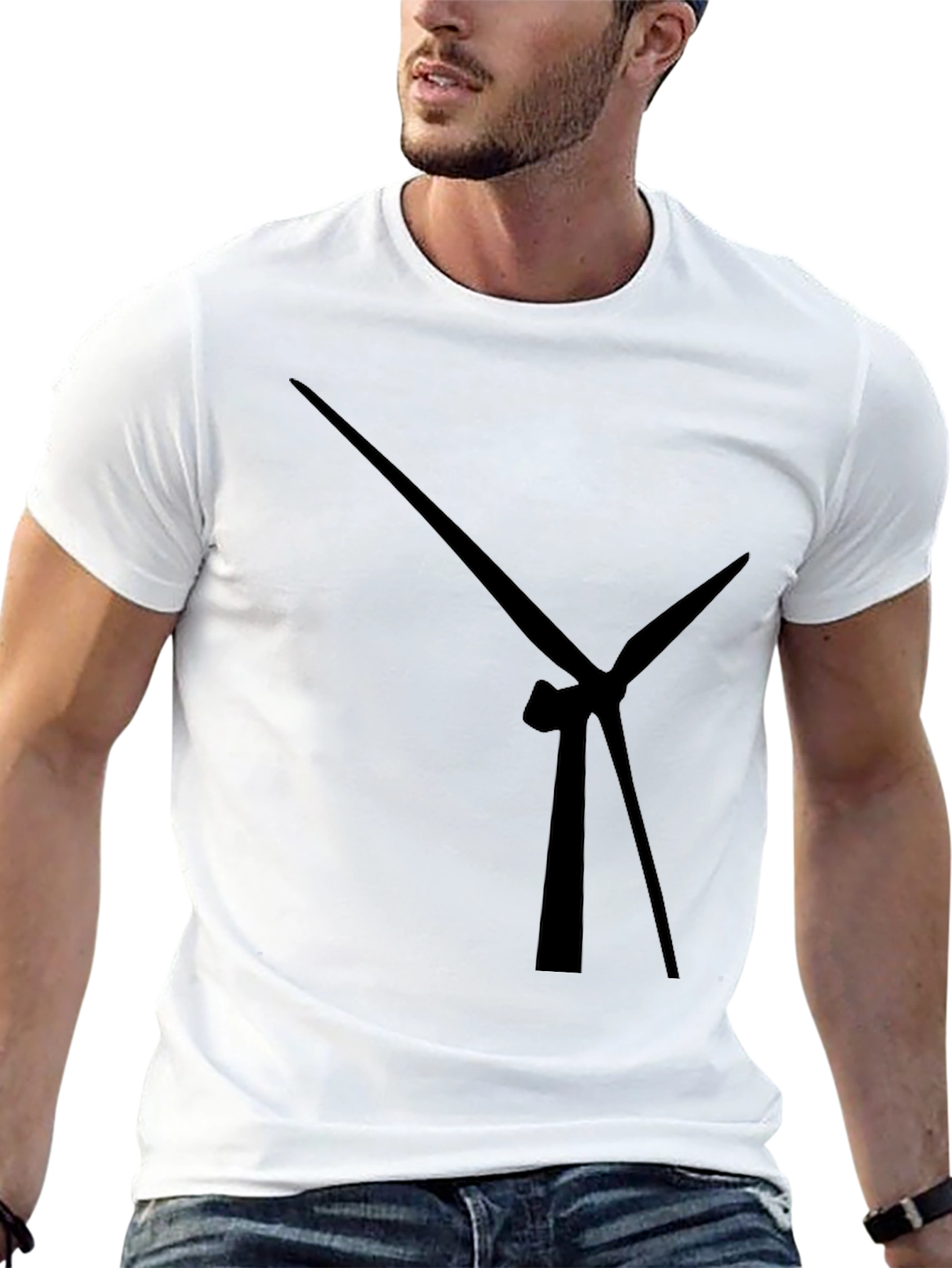Black Modern Wind Turbine Graphic Black T-Shirt view 13