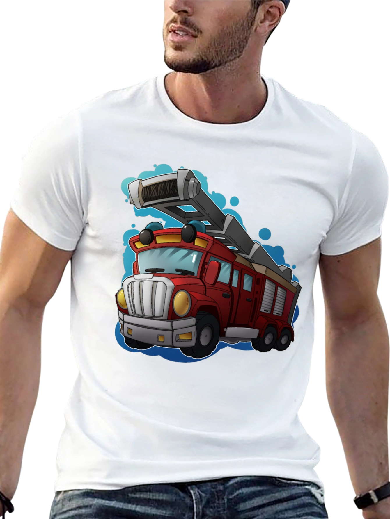 Black Cartoon Fire Truck T-Shirt view 13