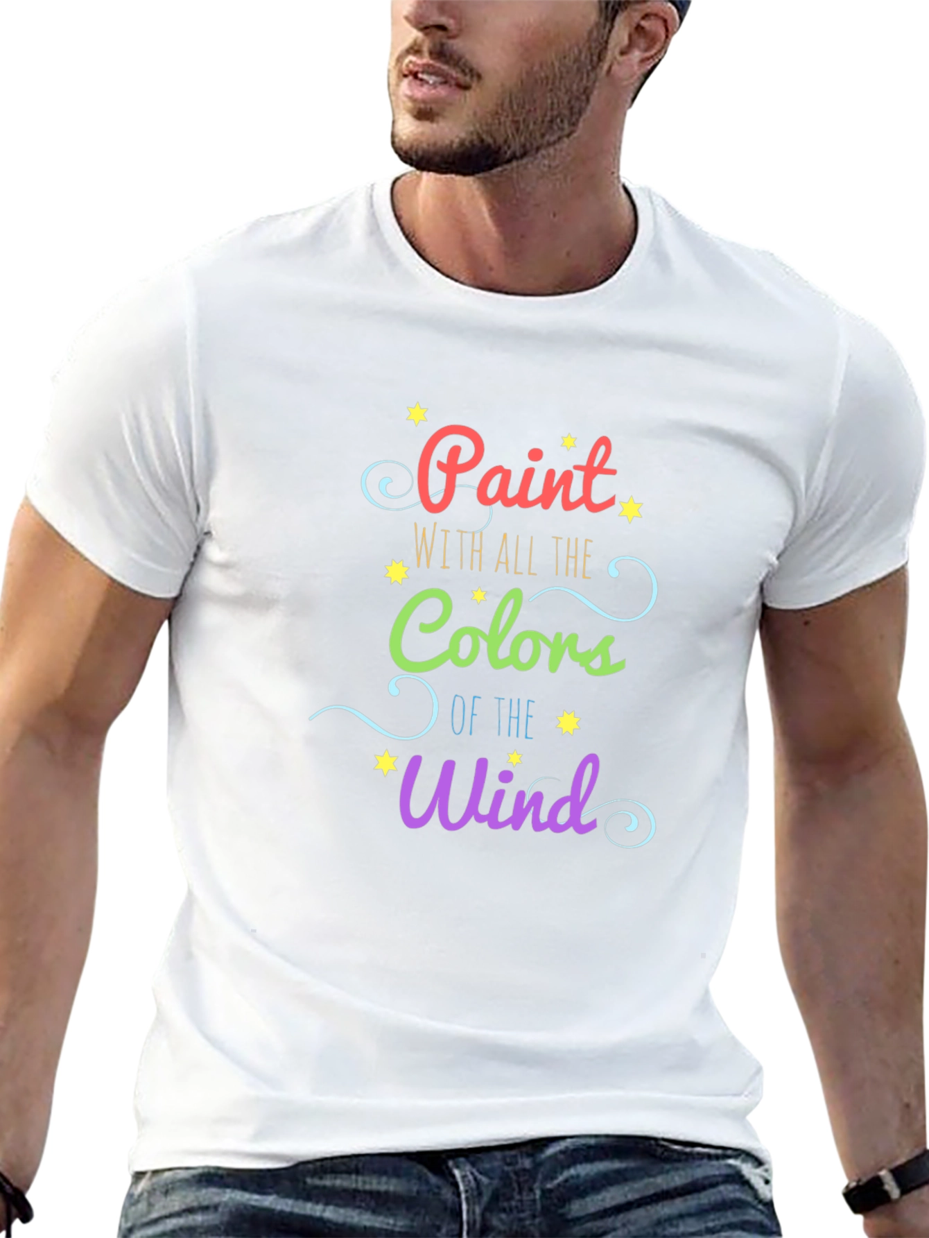 Black Paint with All the Colors of the Wind Graphic Tee view 13