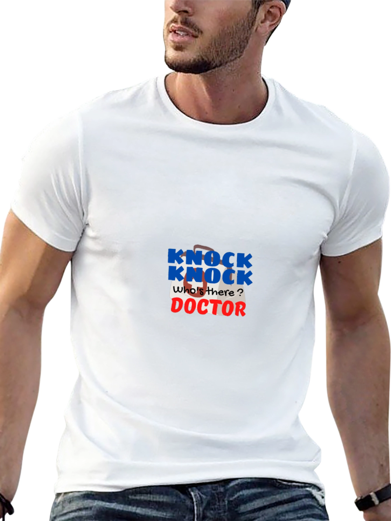 Black Knock Knock Doctor Joke T-Shirt - Black view 13